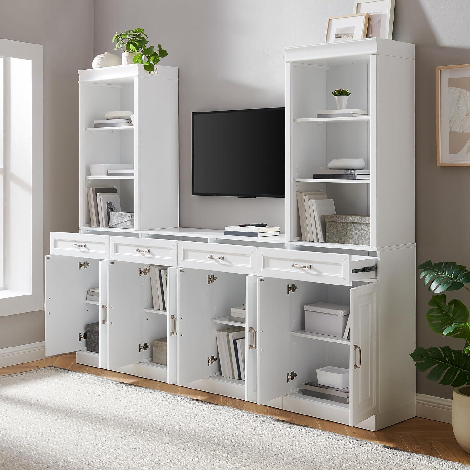 78" White MDF Sideboard and Storage Bookcase Set