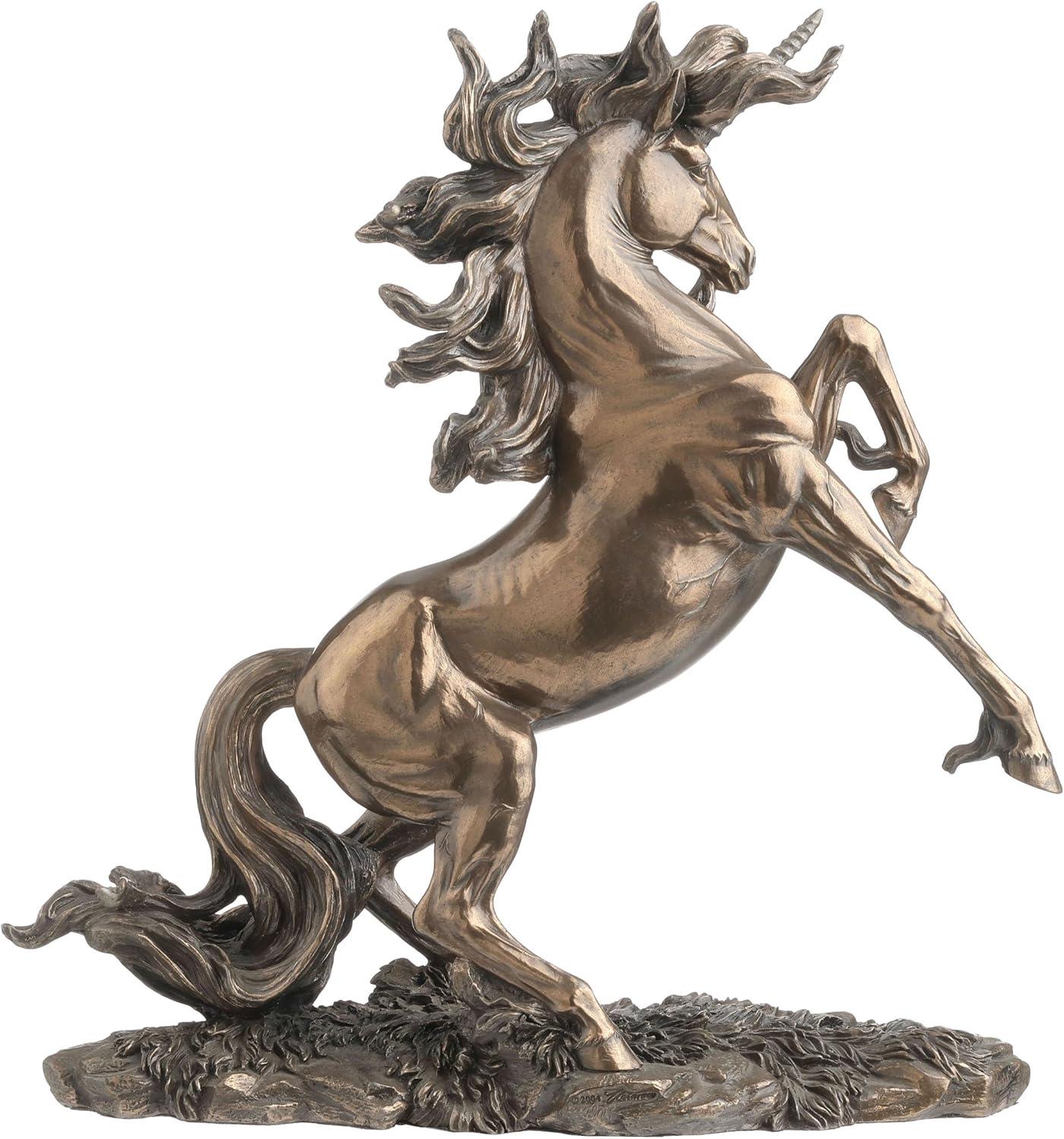 12.25 Inch Rearing Unicorn on 2 Feet Bronze Color Statue / Figurine