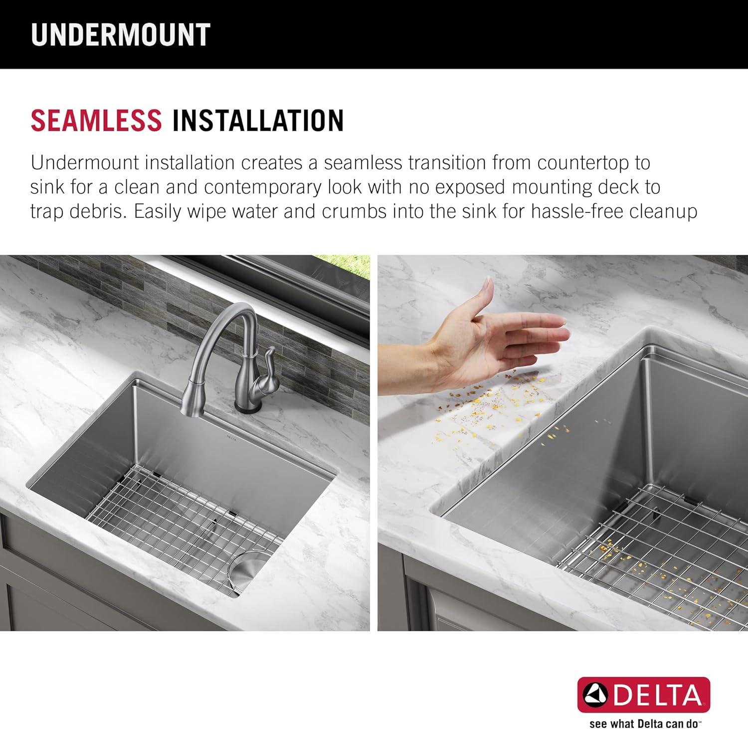 Delta Lorelai™ 24" L Workstation Laundry Utility Kitchen Sink Undermount 16 Gauge Stainless Steel Single Bowl