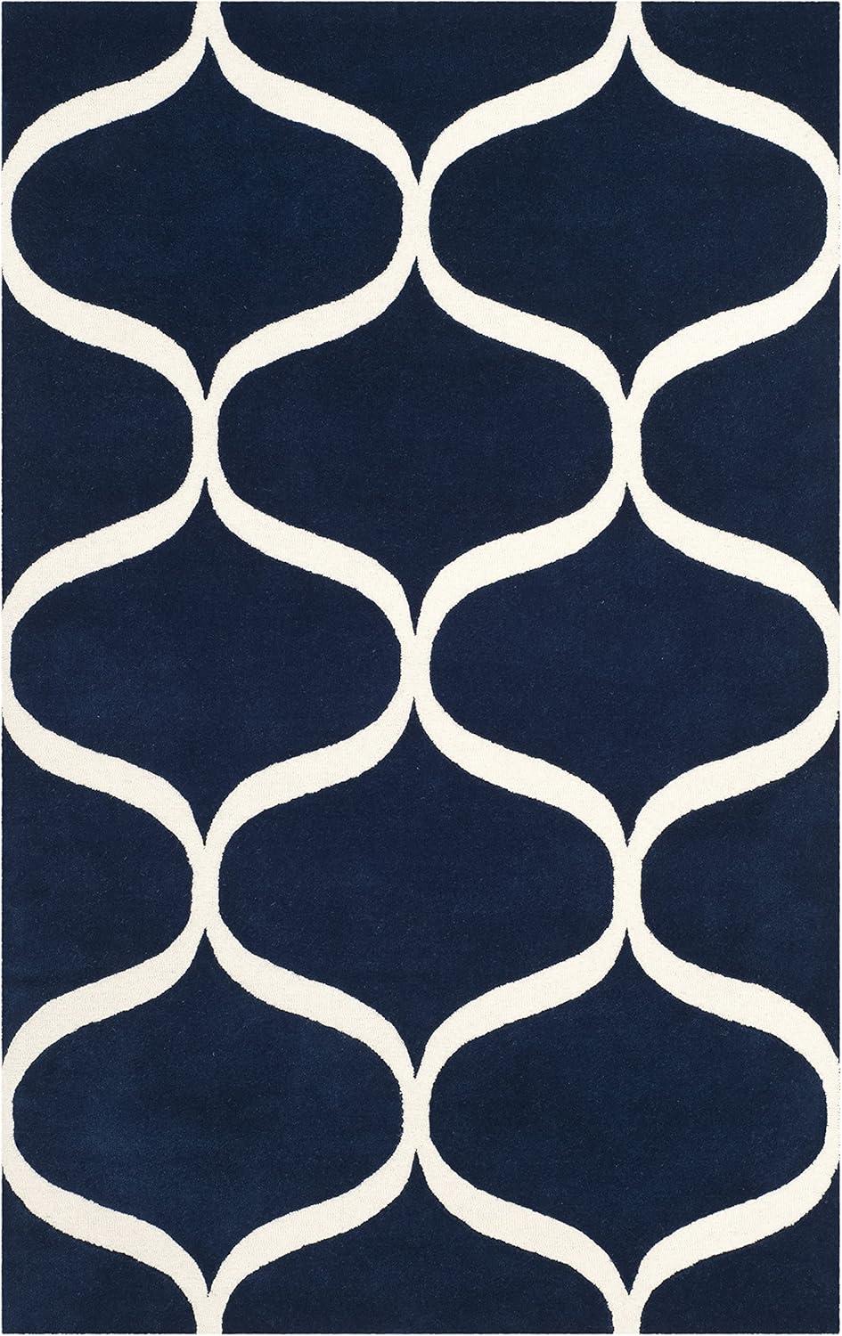 Handmade Cambridge Dark Blue/Ivory Wool 4'x6' Tufted Rug