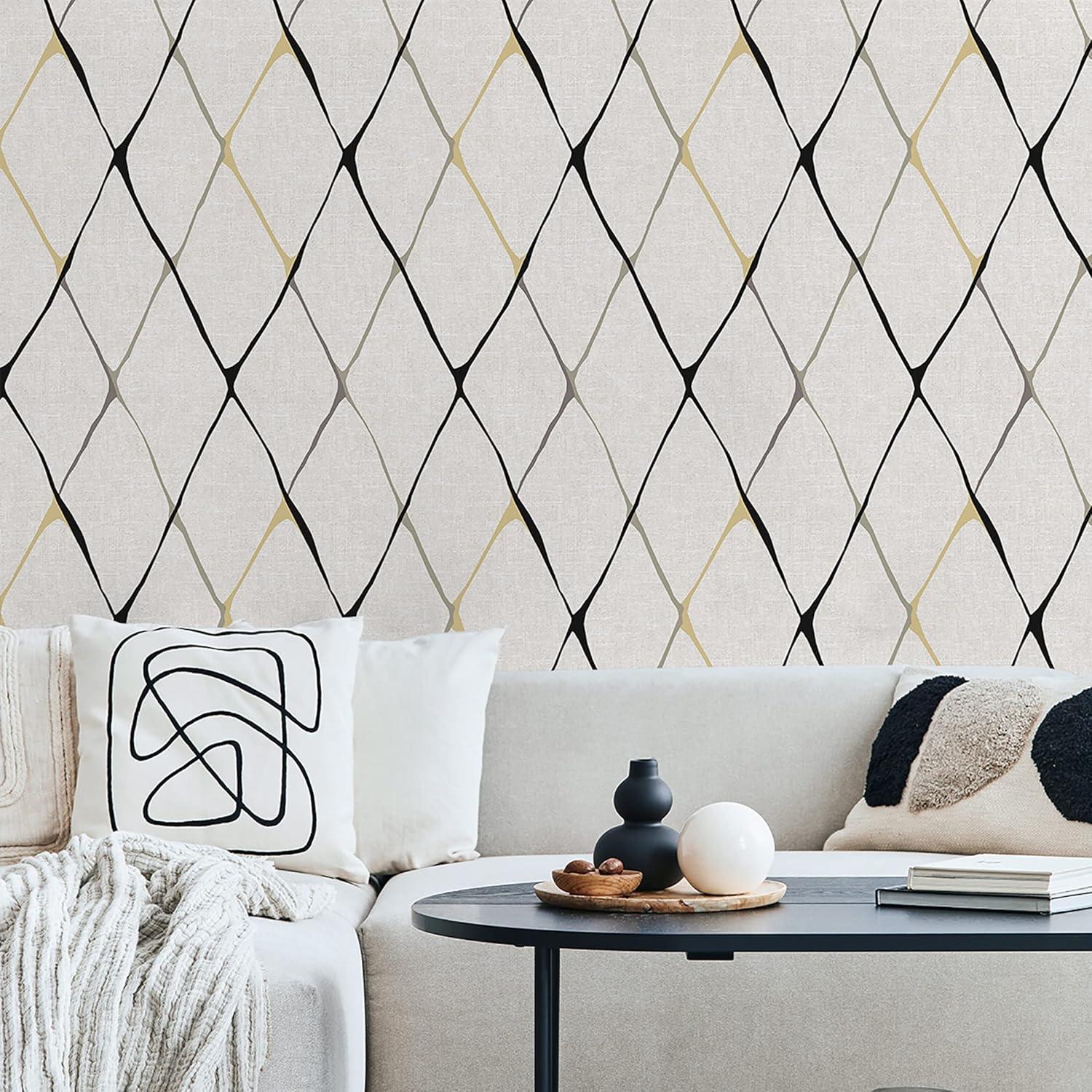 Graphite Diamondlike Geometric Peel and Stick Wallpaper Roll