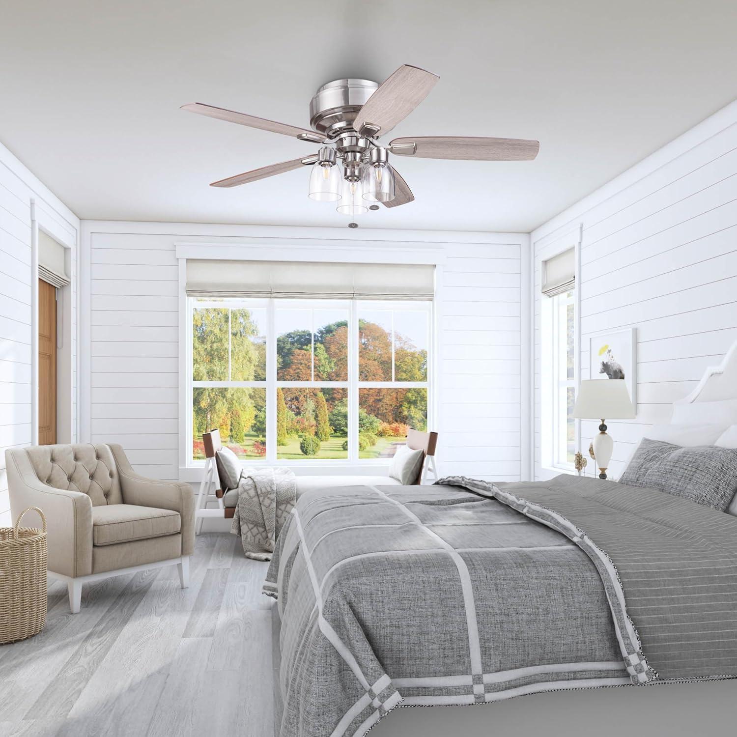 Prominence Home 51669-45 Magonia 52 in. Farmhouse Style Flush Mount LED Ceiling Fan with Light - Brushed Nickel