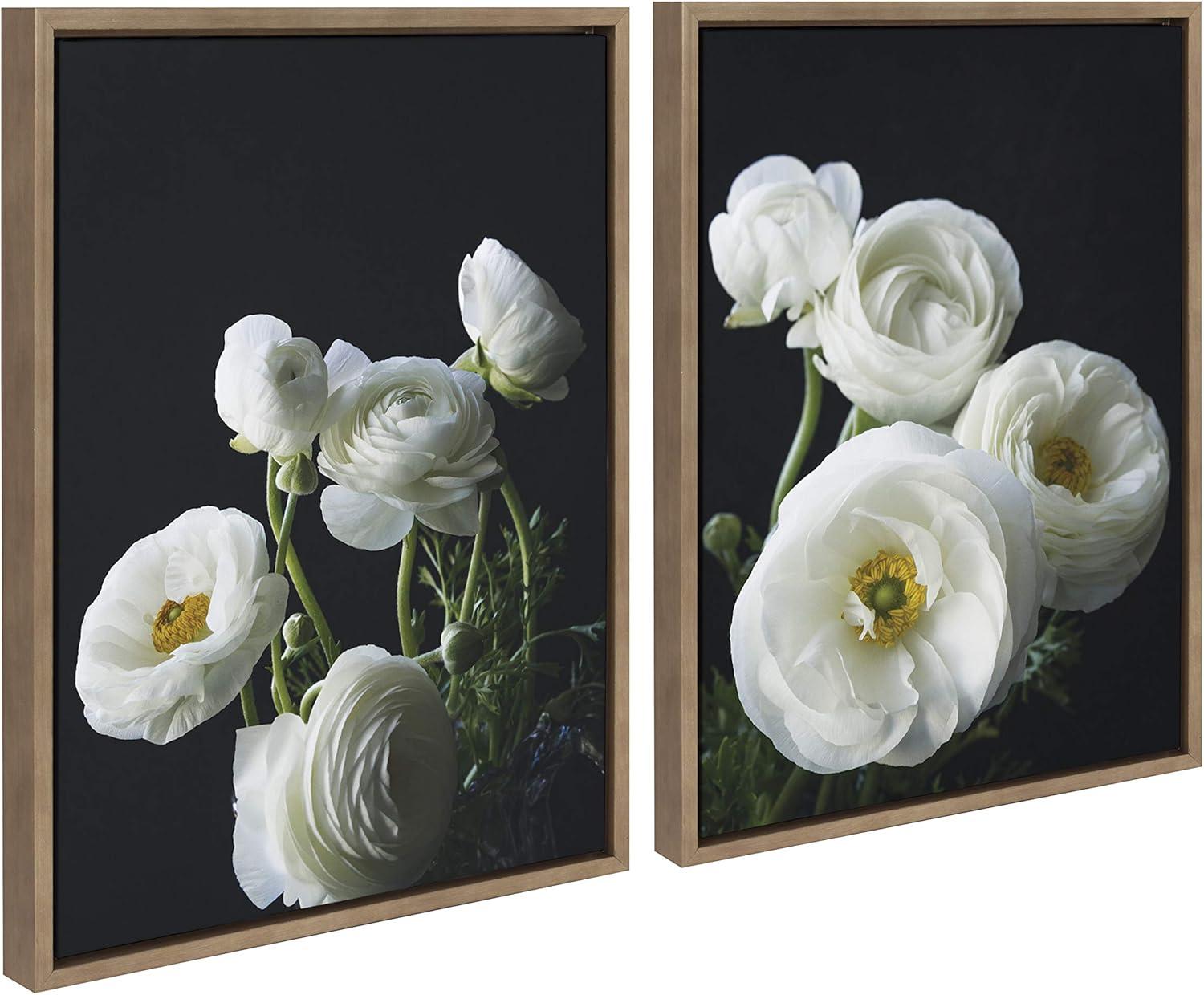 18" x 24" (Set of 2) Sylvie White Ranunculus by Emiko Mark Franzen Framed Wall Canvas Set Gold - Kate & Laurel All Things Decor: