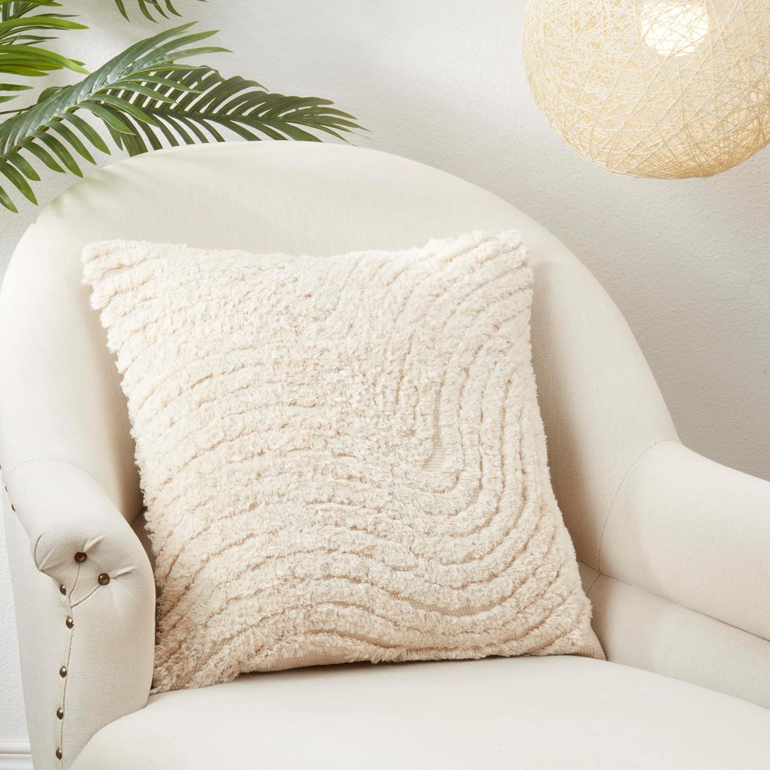 Saro Lifestyle Wavy Bliss Tufted Down Filled Throw Pillow, Beige, 20"x20"