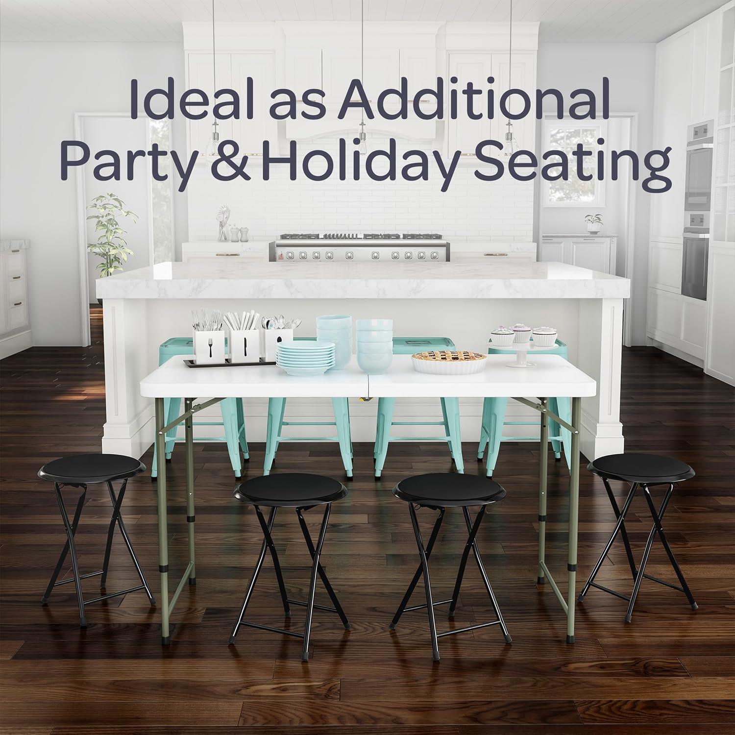 Trademark Home Heavy-Duty 24-Inch Folding Stools with Padded Seats, Black, Set of 4