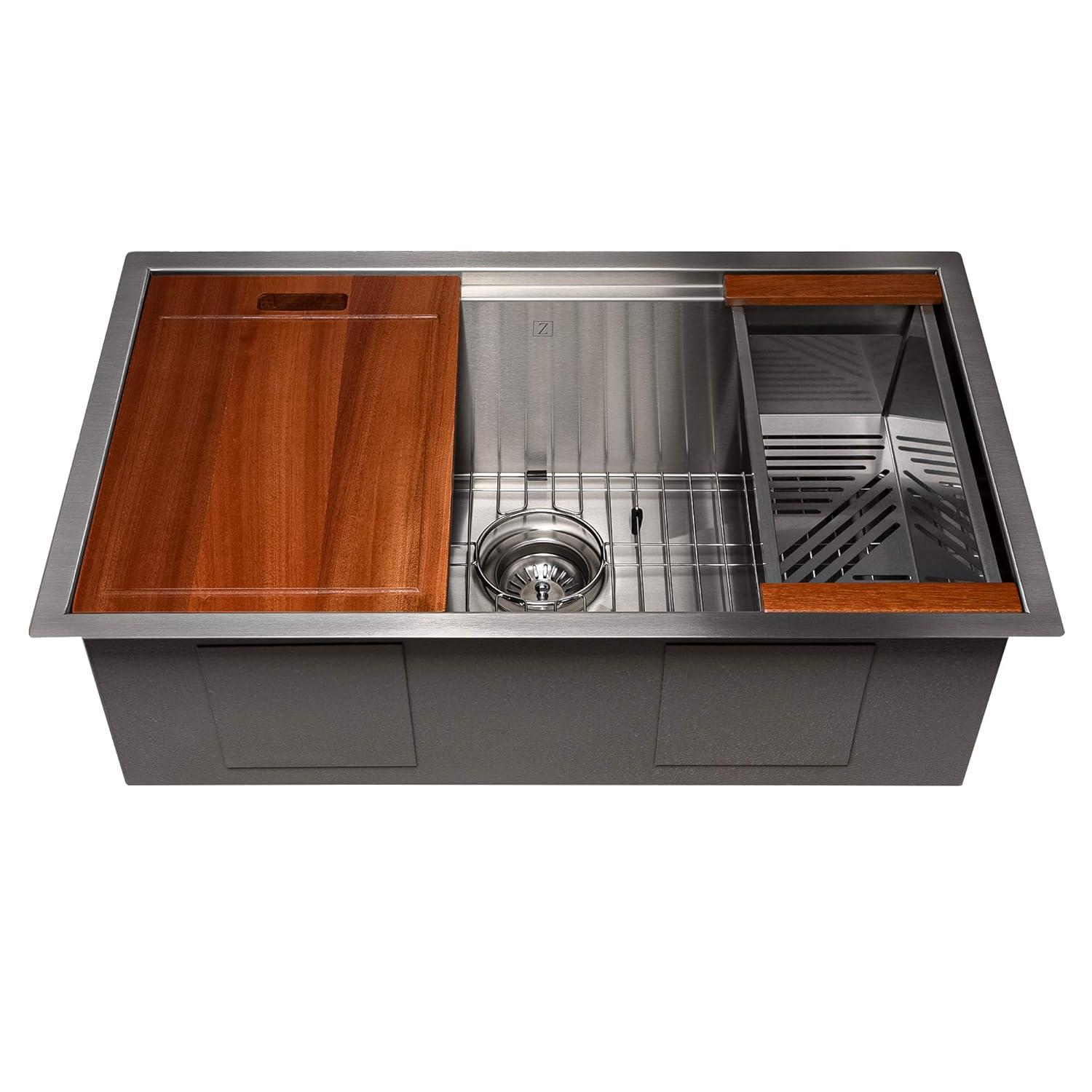ZLINE 30 in. Garmisch Undermount Single Bowl Stainless Steel Kitchen Sink W/ Bottom Grid & Accessories (SLS-30)