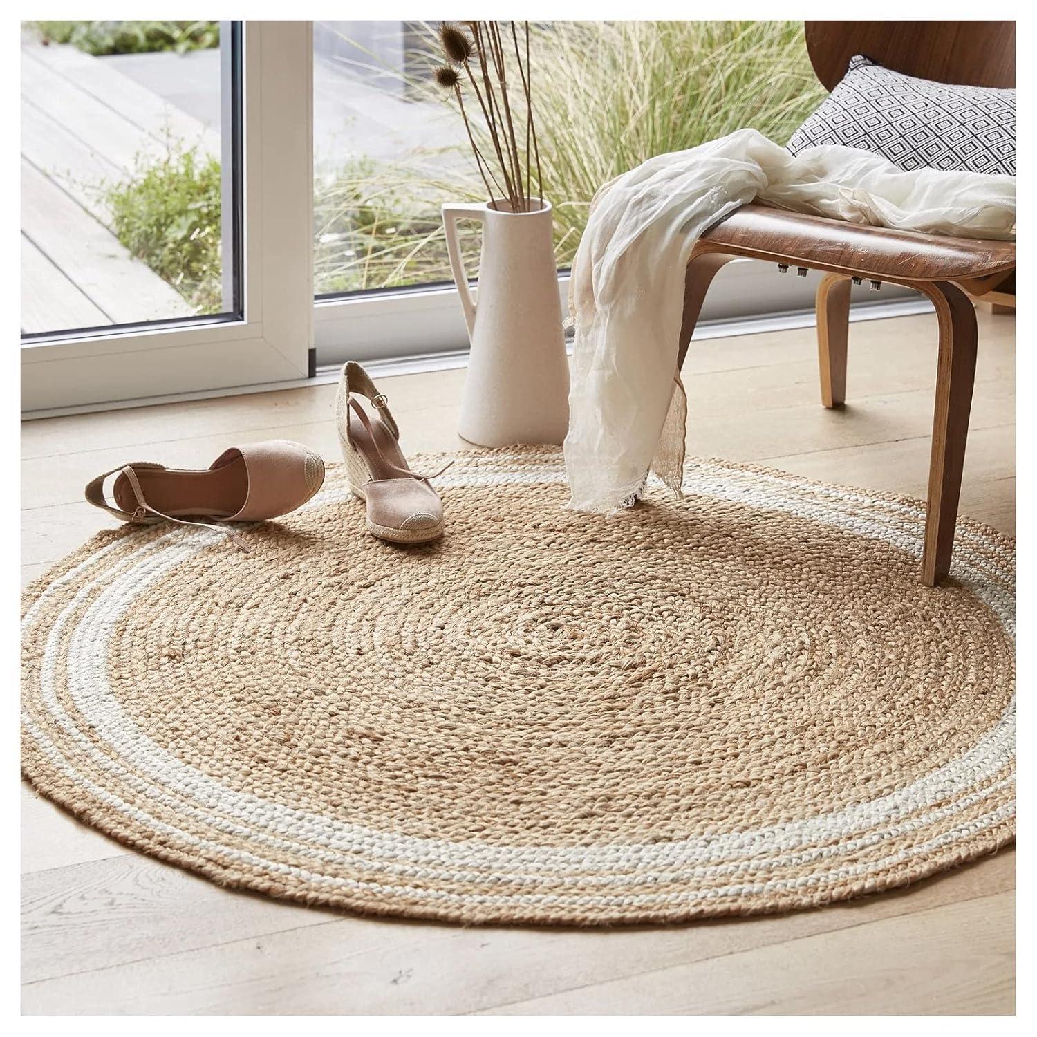 Nuloom Rikki Coastal Braided Jute Area Rug, Round 4', Off White