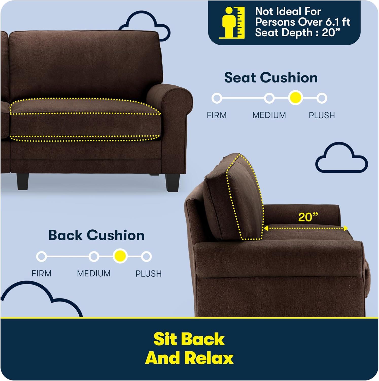 Serta Copenhagen 78" Rolled Arm Sofa, Easy Care Fabric, Soft Pillow Back, Pocket Coil Seat Cushions