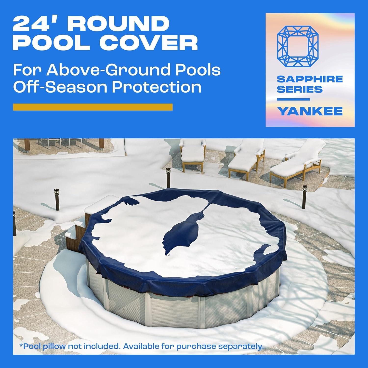 24ft Round Blue Above Ground Pool Cover with Steel Cable