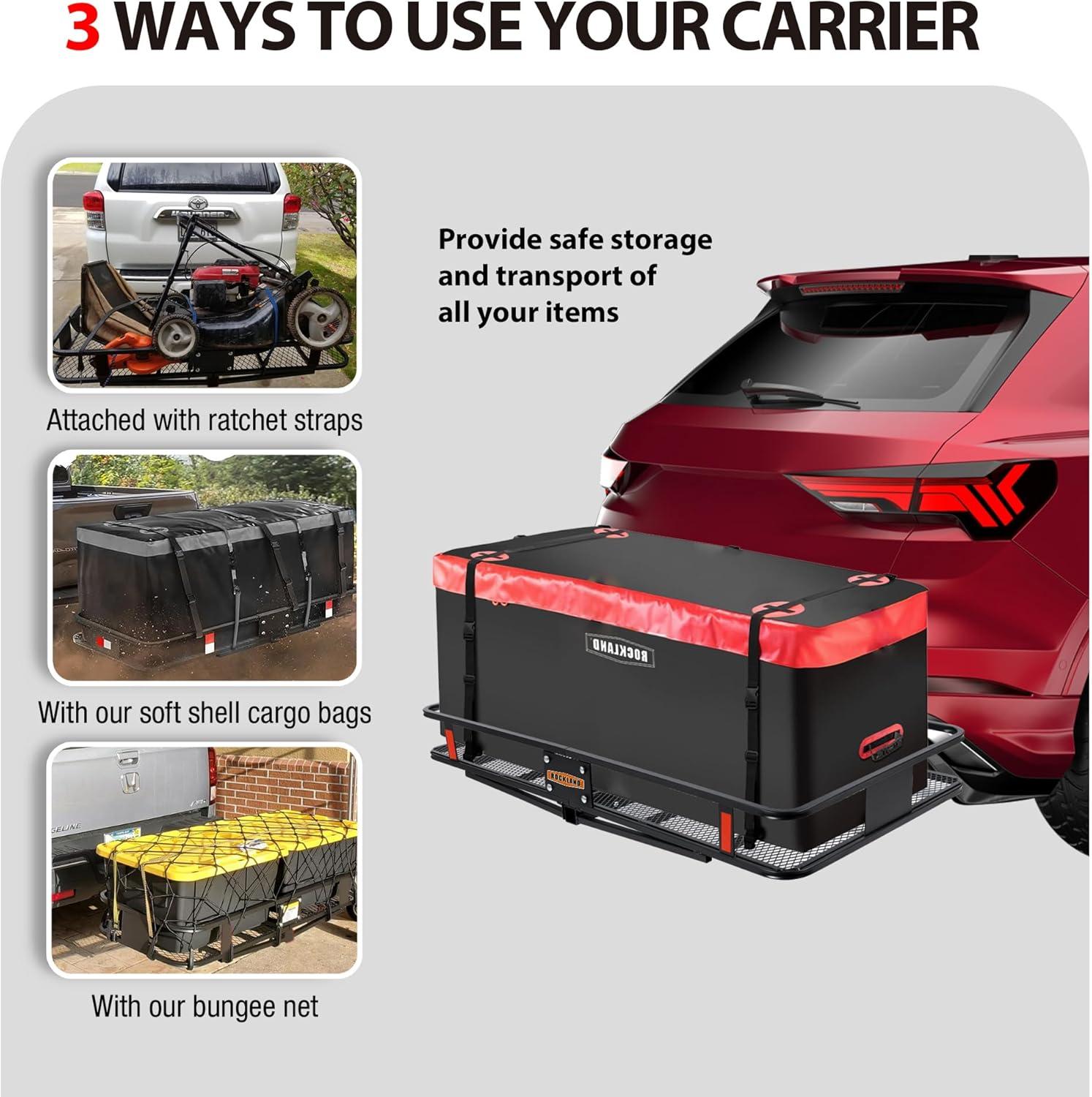 ROCKLAND Rockland 60 x 24-Inch Hitch Cargo Carrier 60-in L x 24-in W x 6-in H Steel Hitch Cargo basket