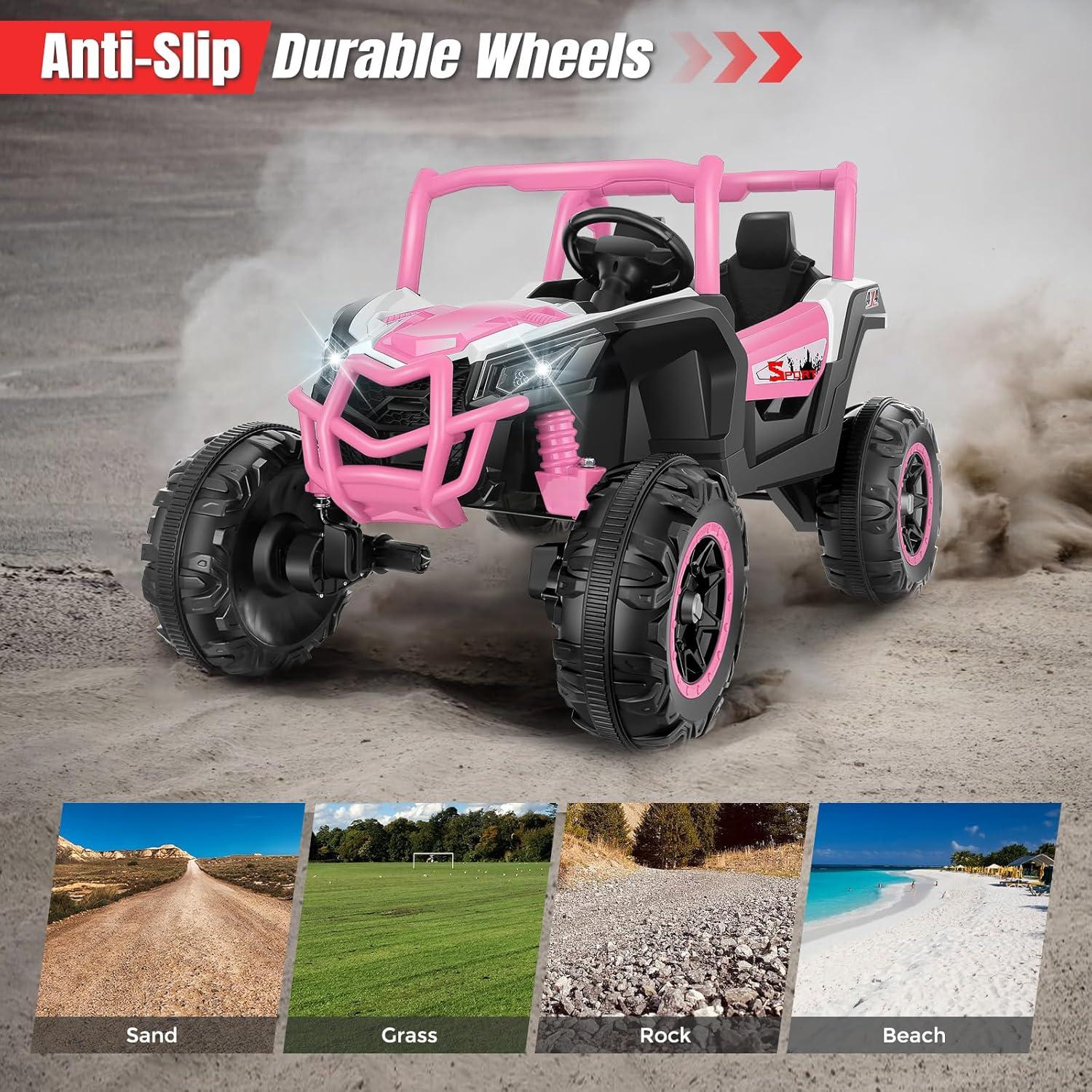 24V Pink 2-Seater Off-Road UTV Ride-On Car with Remote Control