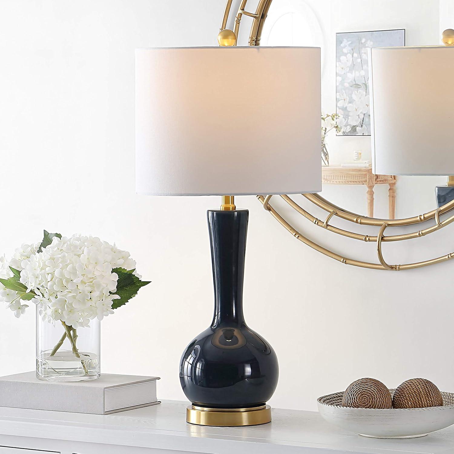 Gaetna Navy Glass Table Lamp with White Drum Shade