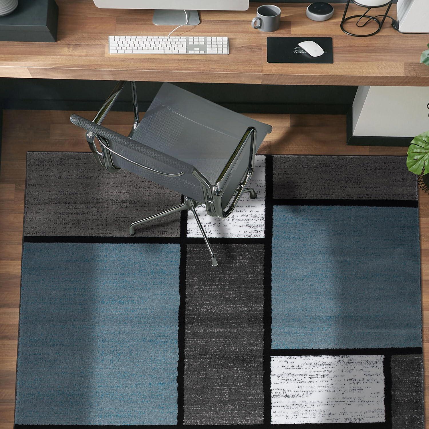 World Rug Gallery Contemporary Modern Boxed Color Block Blue Gray 3'3"x5' Area Rug