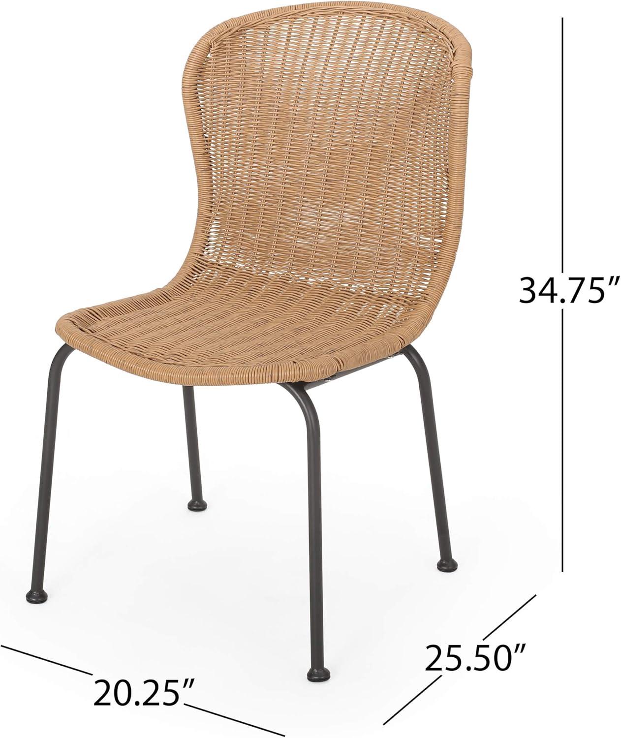 Spinnaker Set of 2 Wicker Boho Dining Chairs - Light Brown - Christopher Knight Home: Weather-Resistant Iron Frame