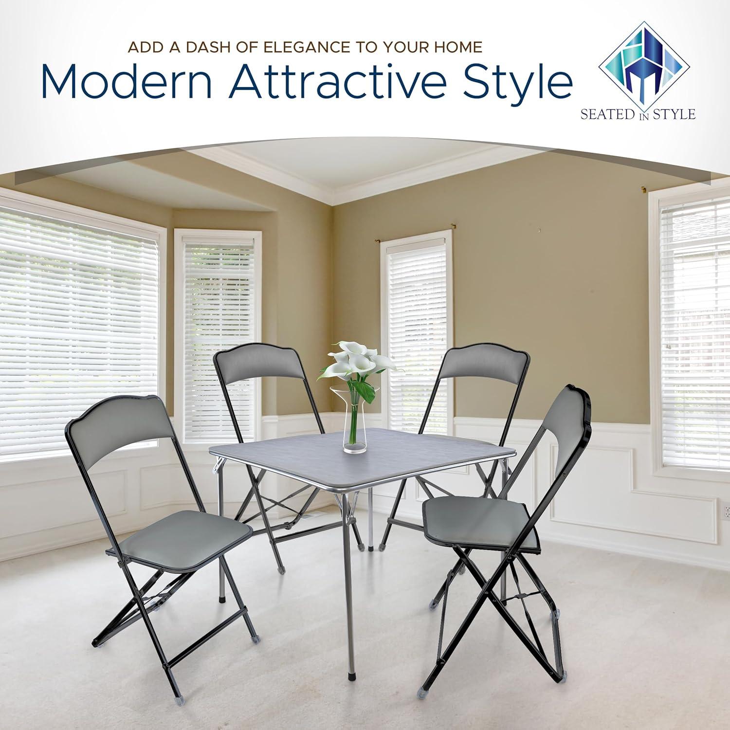 4 Pack Folding Chairs with Leather Padded Cushion Seats & Durable Metal Frame, Comfortable, Foldable, Portable, Commercial Event Seat, Indoor Outdoor for Parties, Home, Office, Black