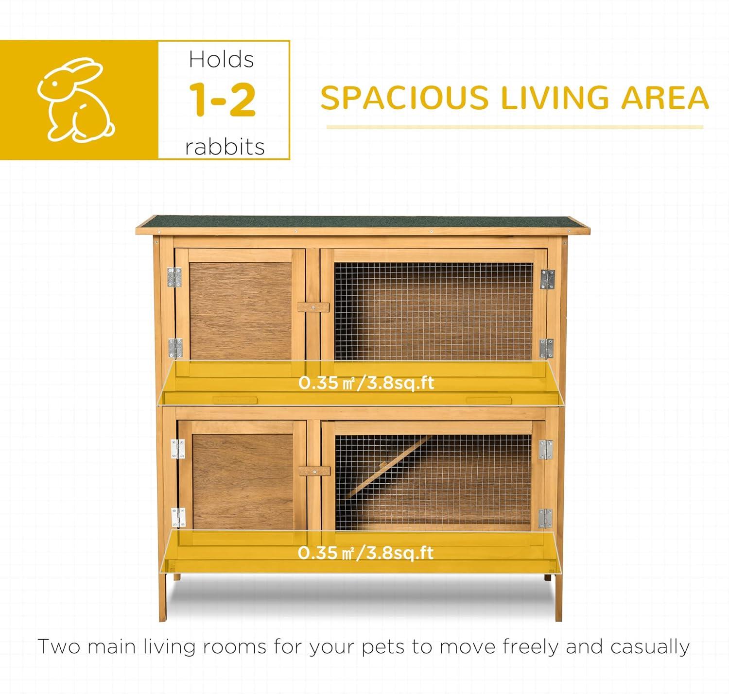 Yellow Wooden Rabbit Hutch with Ramp and Weatherproof Roof