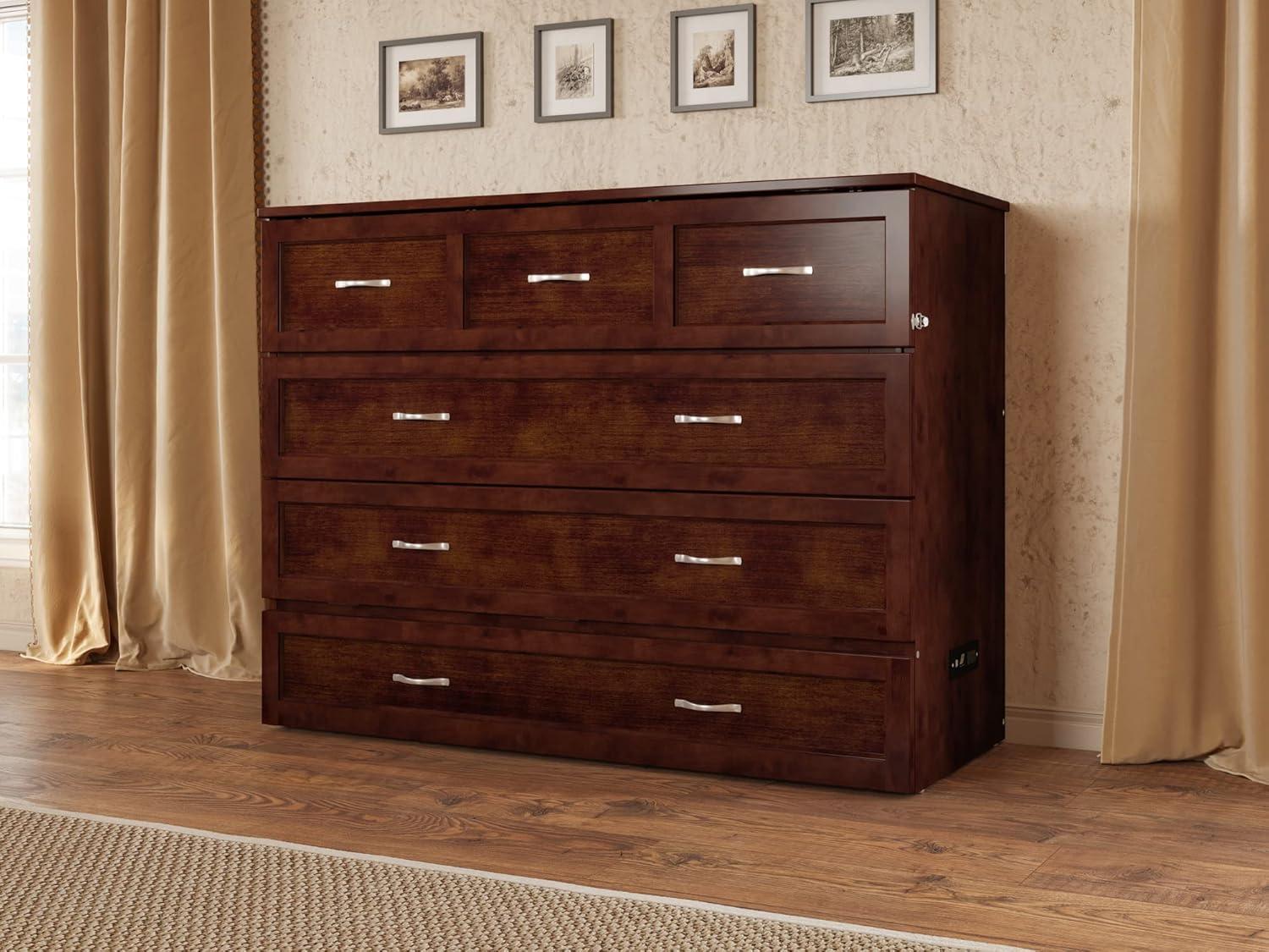 Full Deerfield Murphy Bed Chest with Charger Walnut - AFI: Bedroom Furniture, No Box Spring Needed