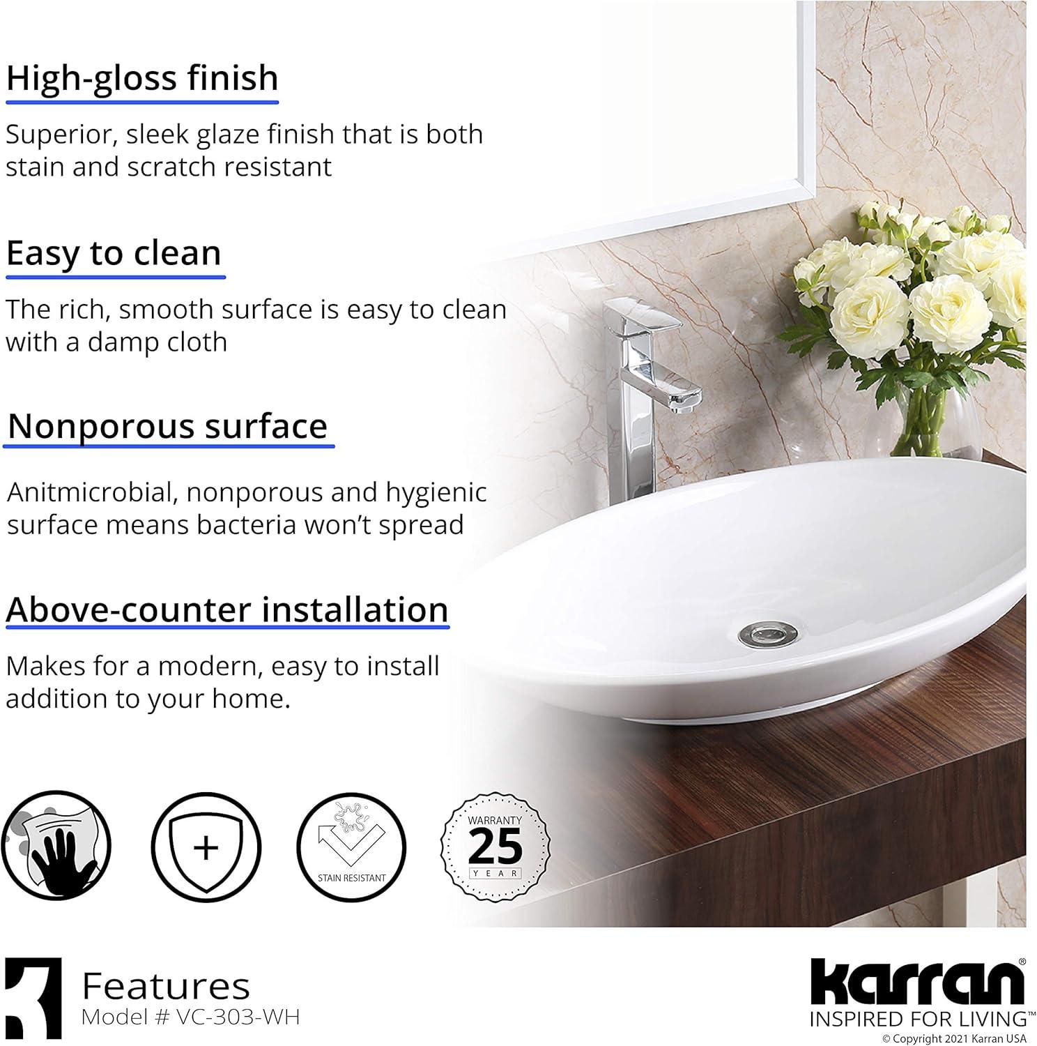 Karran Valera 27 In. Vitreous China Oval Vessel Bathroom Sink