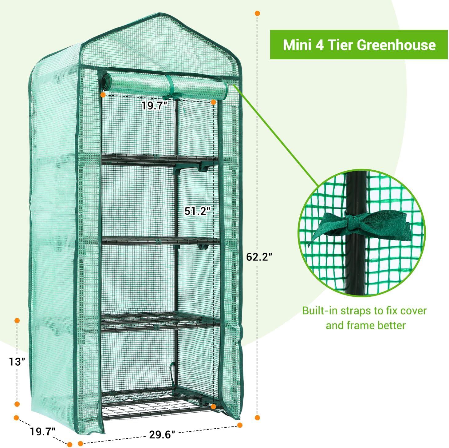 Home-Complete 4 Tier Mini Greenhouse with Locking Wheels and PVC Cover