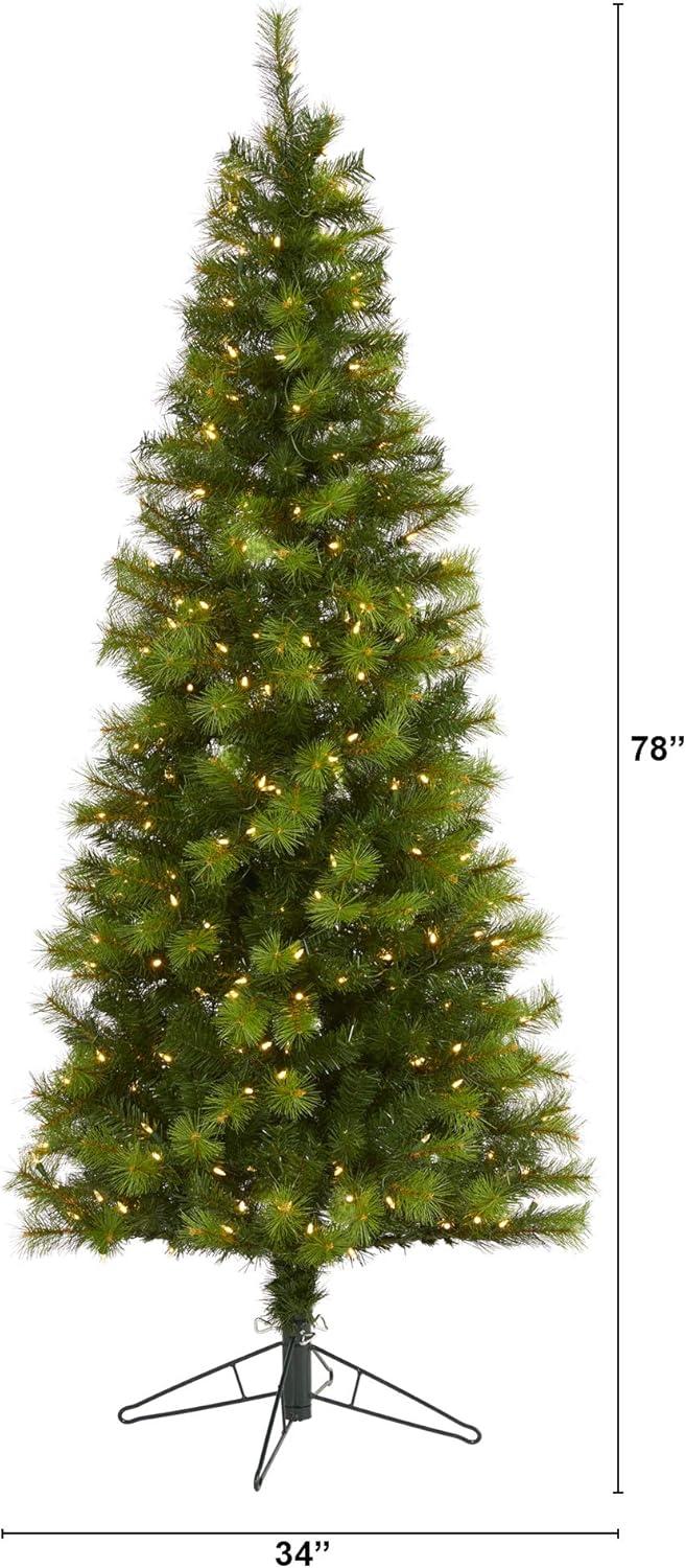 Nearly Natural 6.5-ft Green Valley Pine Artificial Christmas Tree with 300 Warm White LED Lights and 579 Bendable Branches