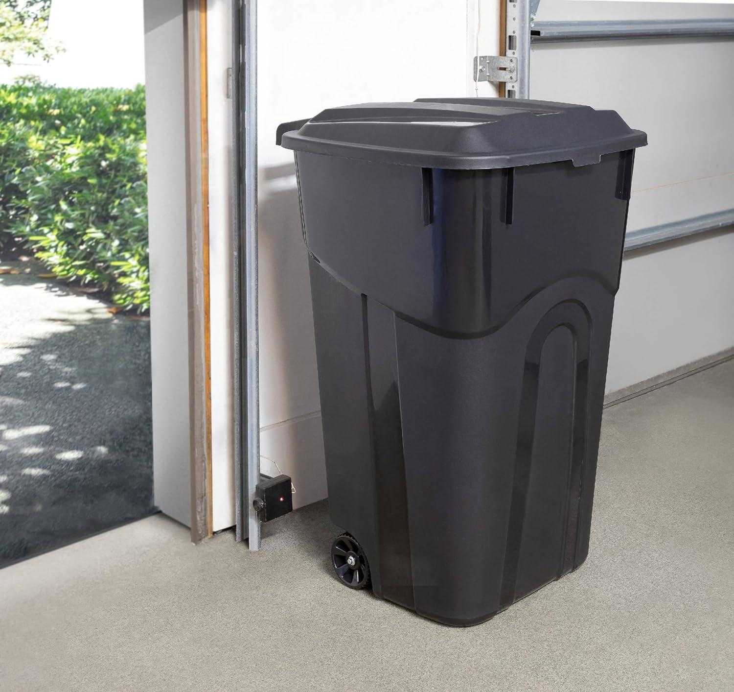 Hyper Tough 32 Gallon Wheeled Heavy Duty Plastic Garbage Can, Attached Lid, Black