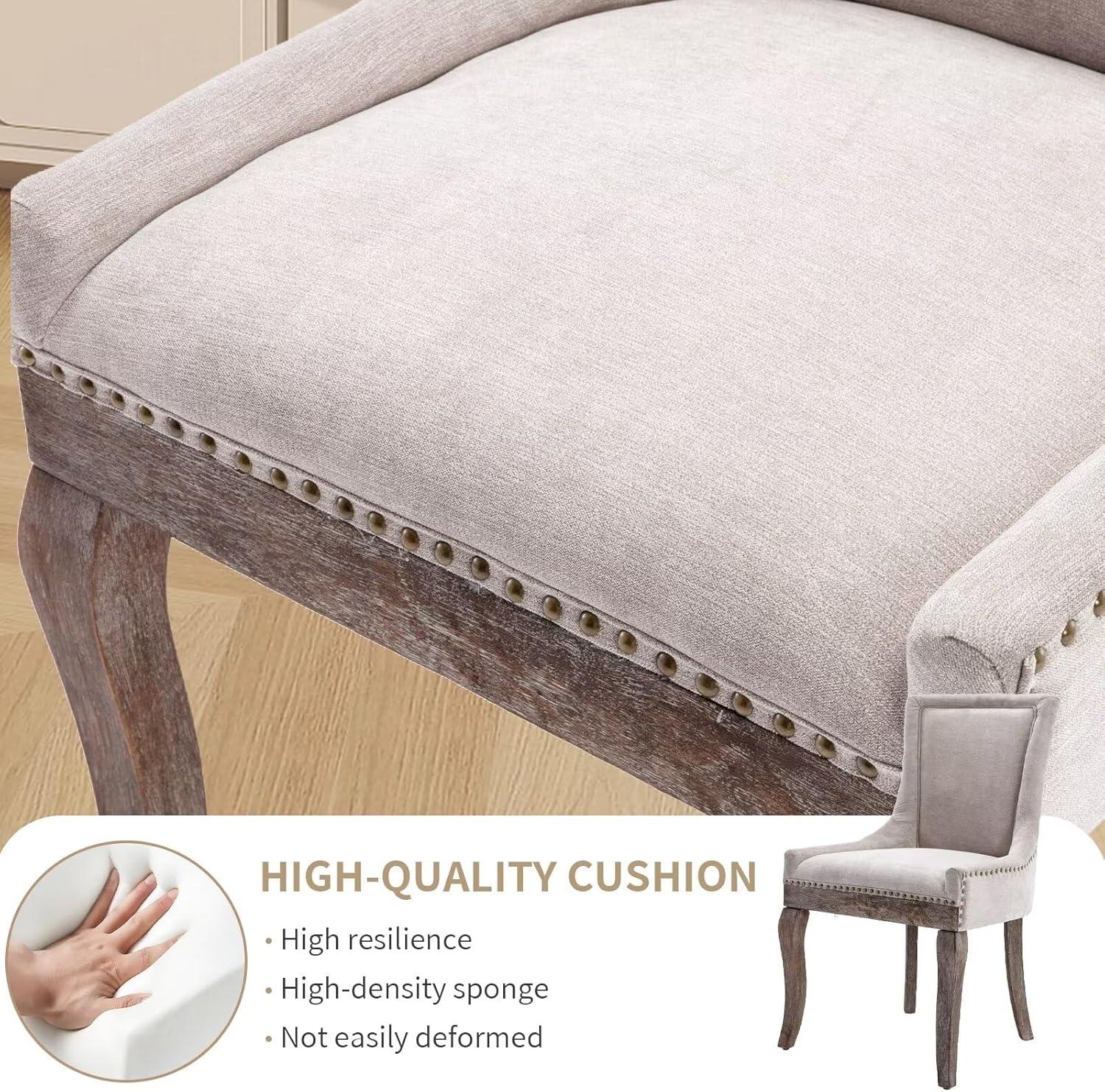 Rhomtree Transitional Rubber Wood Tufted Cushion Dining Side Chairs, Beige (Set of 2)