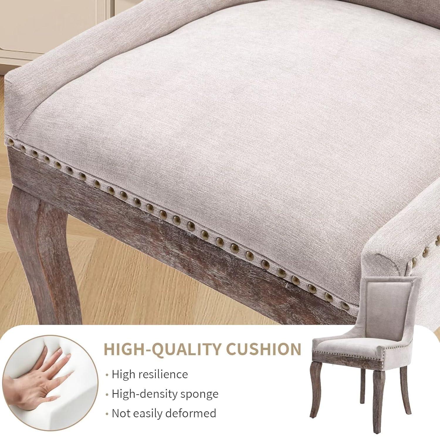 Rhomtree Transitional Rubber Wood Tufted Cushion Dining Side Chairs, Beige (Set of 2)