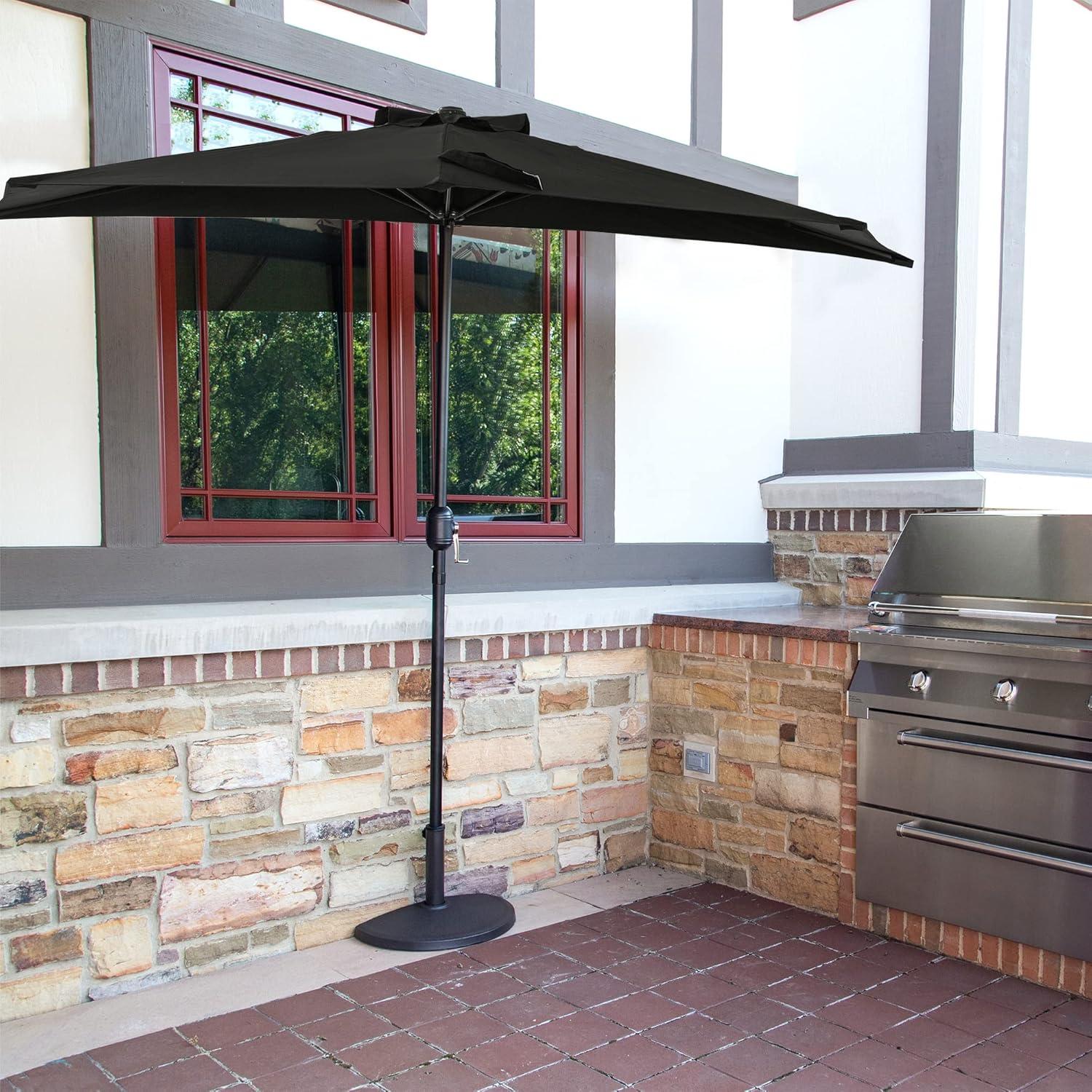 9' x 4.5' Lanai Half Patio Umbrella Black - Island Umbrella: Steel Frame, Water & UV Resistant