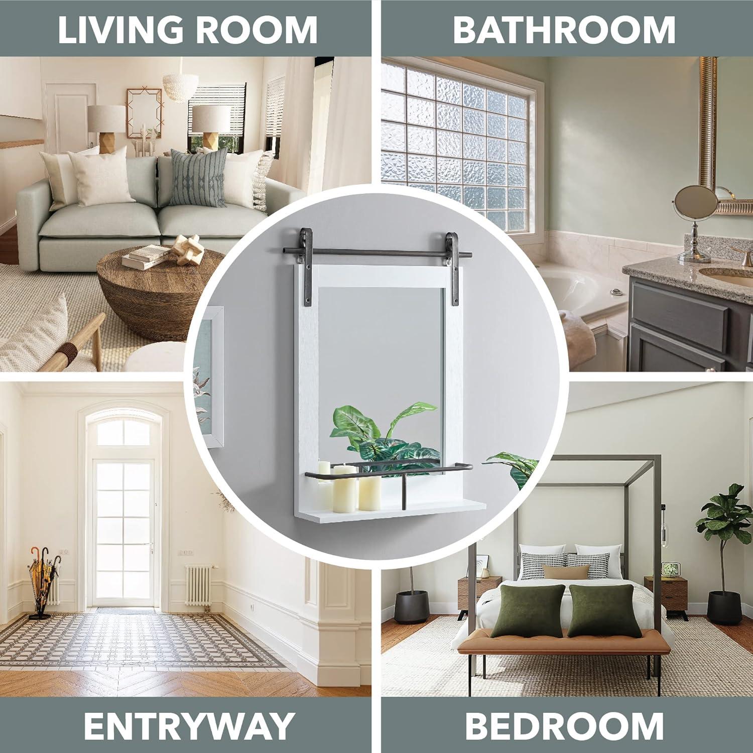 FirsTime & Co. White Ingram Barn Door Wall Mirror With Shelf, Farmhouse, Rectangular, 19.75 x 4.5 x 24.75 in