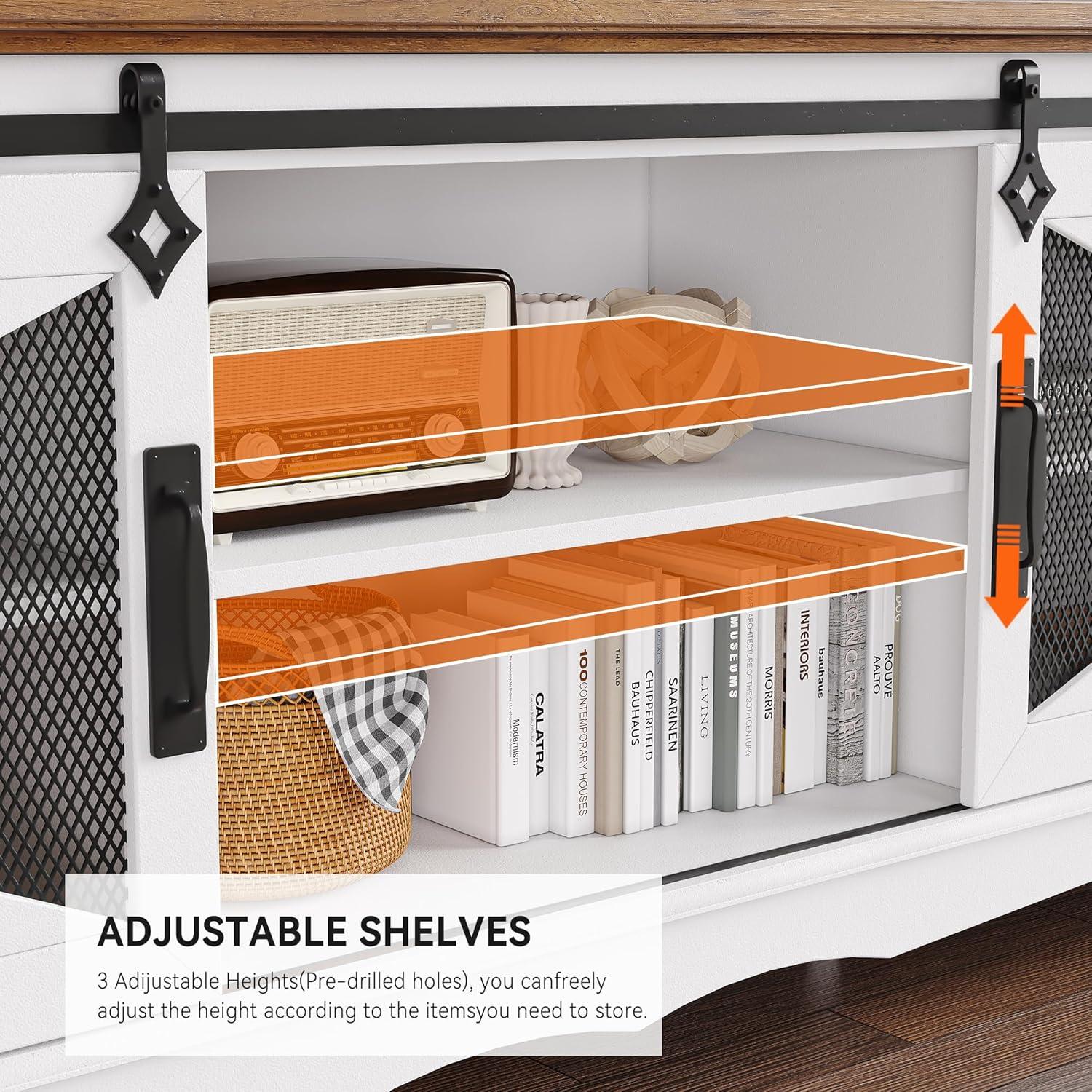 Farmhouse TV Stand with Sliding Barn Doors, TV Cabinet with Storage Shelf, Entertainment Center for 65" TV