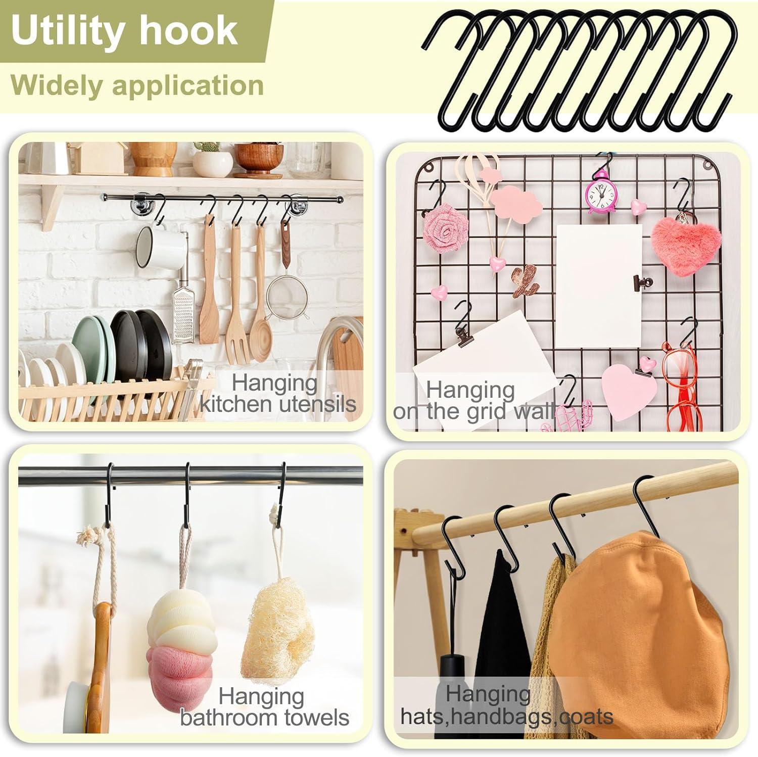 30 Pack Heavy Duty S Hooks Black S Shaped Hooks Hanging Hangers Pan Pot Holder Rack Hooks for Kitchenware Spoons Pans Pots Utensils Clothes Bags Towels Plants