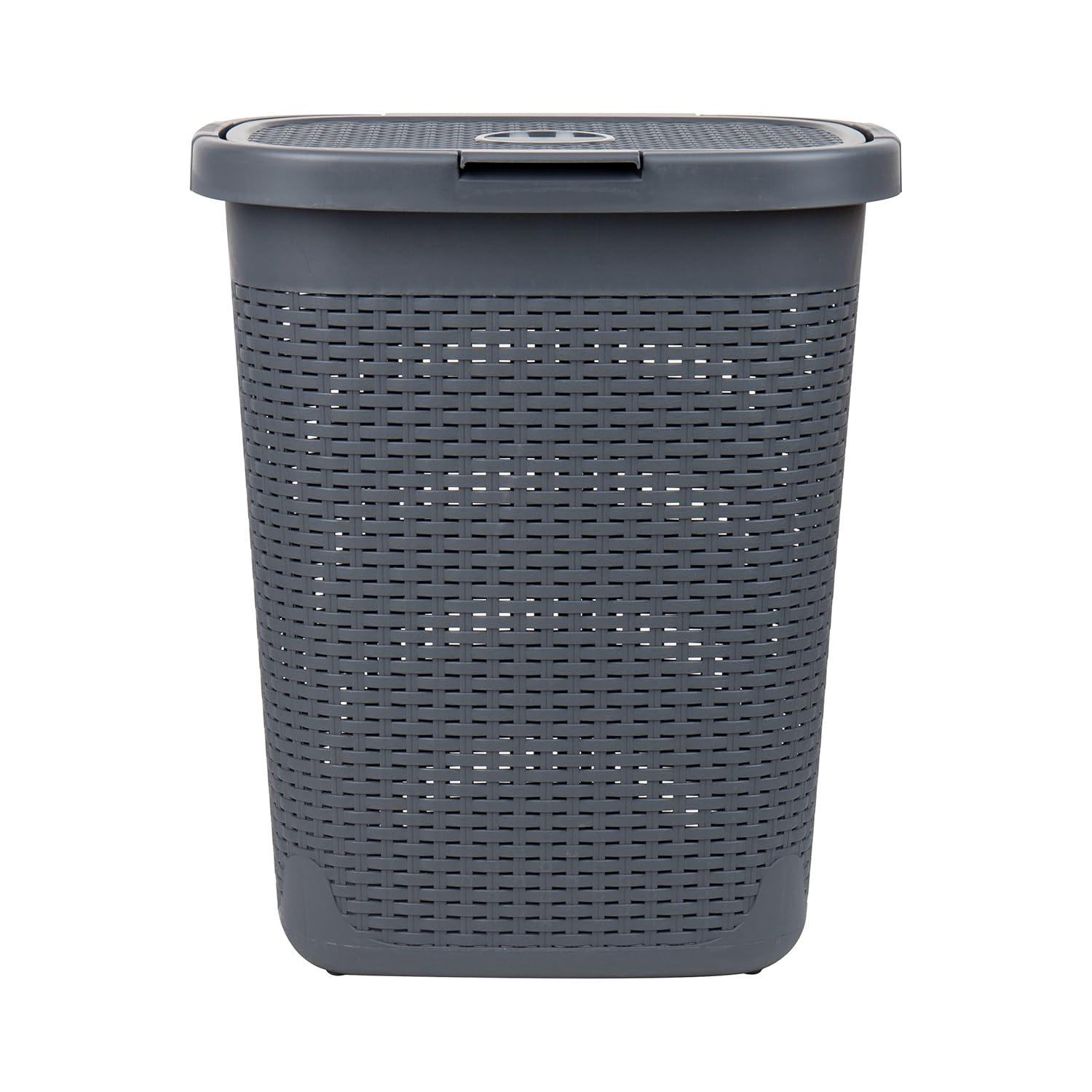 Mind Reader Mind Reader 50L Slim Laundry Hamper, Clothes Basket, Lid, Plastic, 17.65" L x 13.75" W x 21" H (Set of 2)