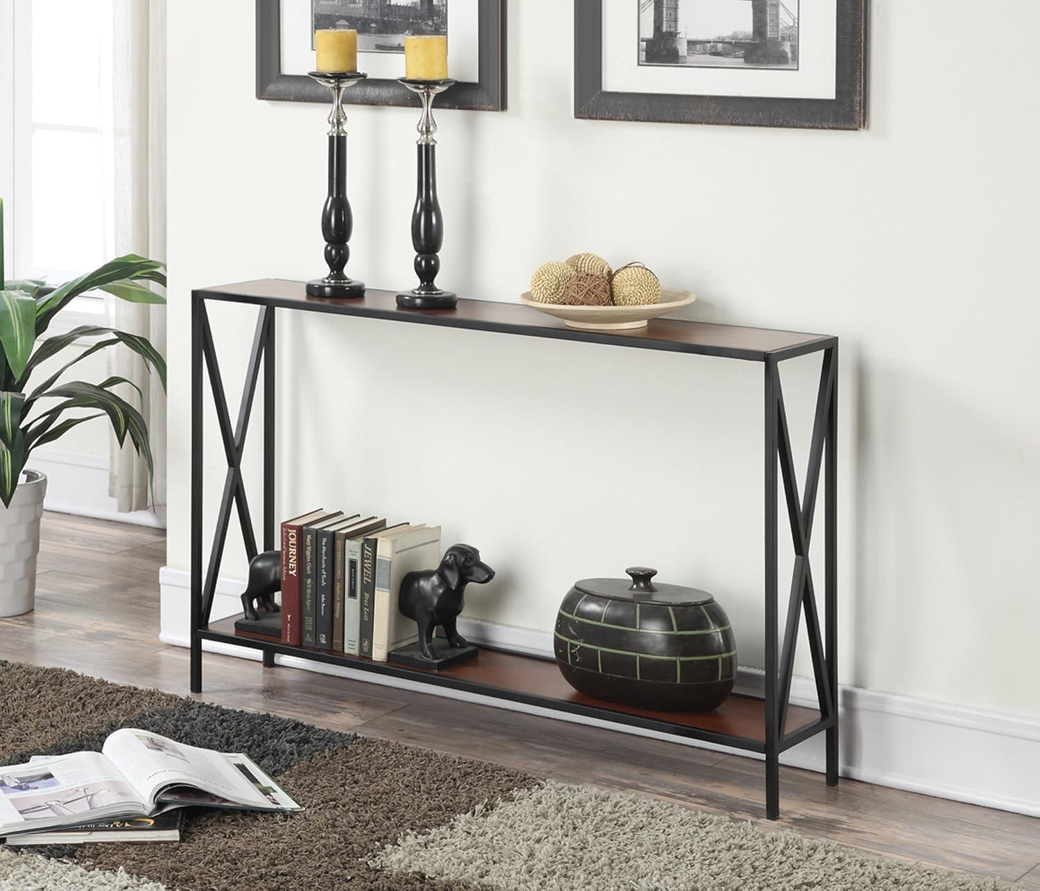 Convenience Concepts Tucson Console Table with Shelf, Cherry/Black