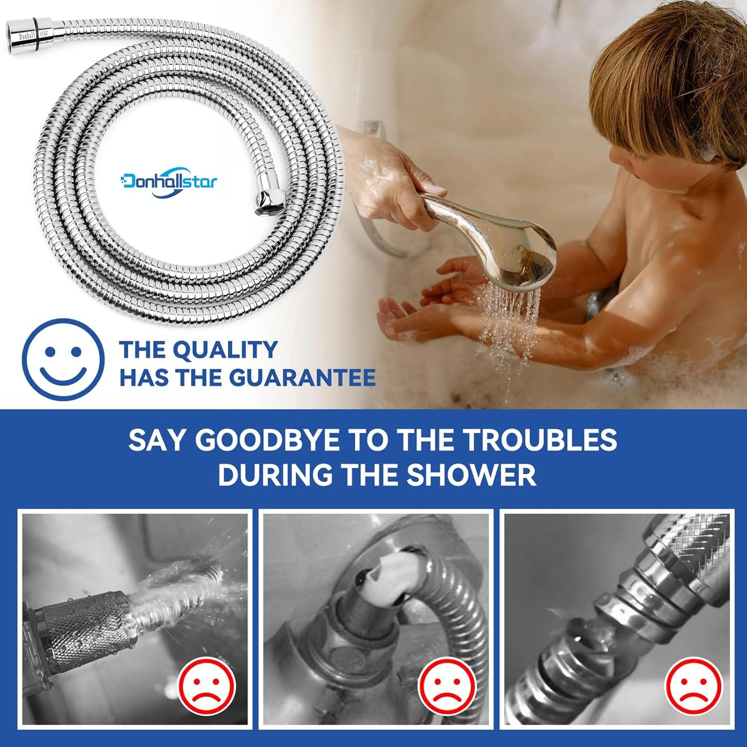 Shower Hose, 79 Inches Extra Long Stainless Steel Handheld Shower Head Hose with Brass Insert and Nut - Durable and Flexible(Chrome)