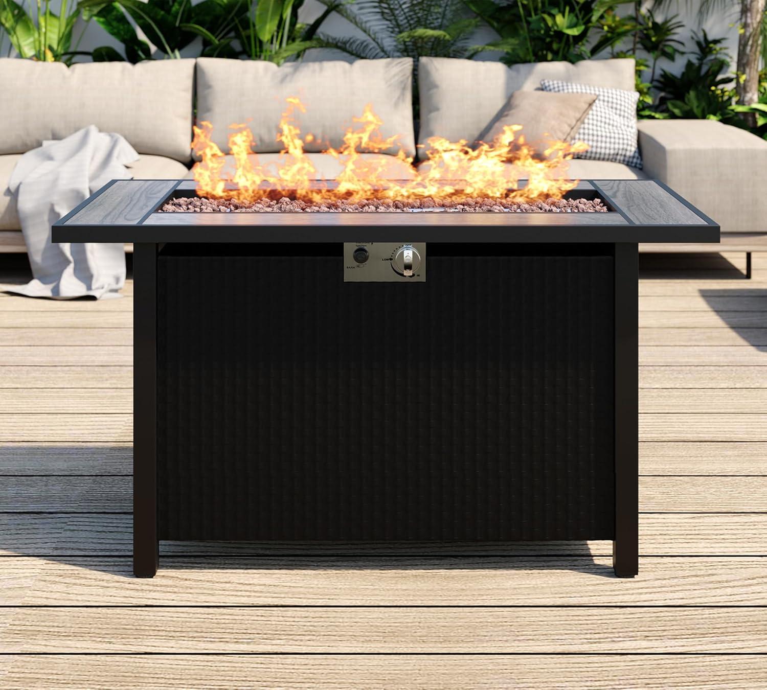 JOIVI 45” Propane Fire Pit, 50,000 BTU Gas Fire Pit Table with Glass Wind Guard and Waterproof Cover, Outdoor Heating Firepit Table for Patio, Yard, Balcony