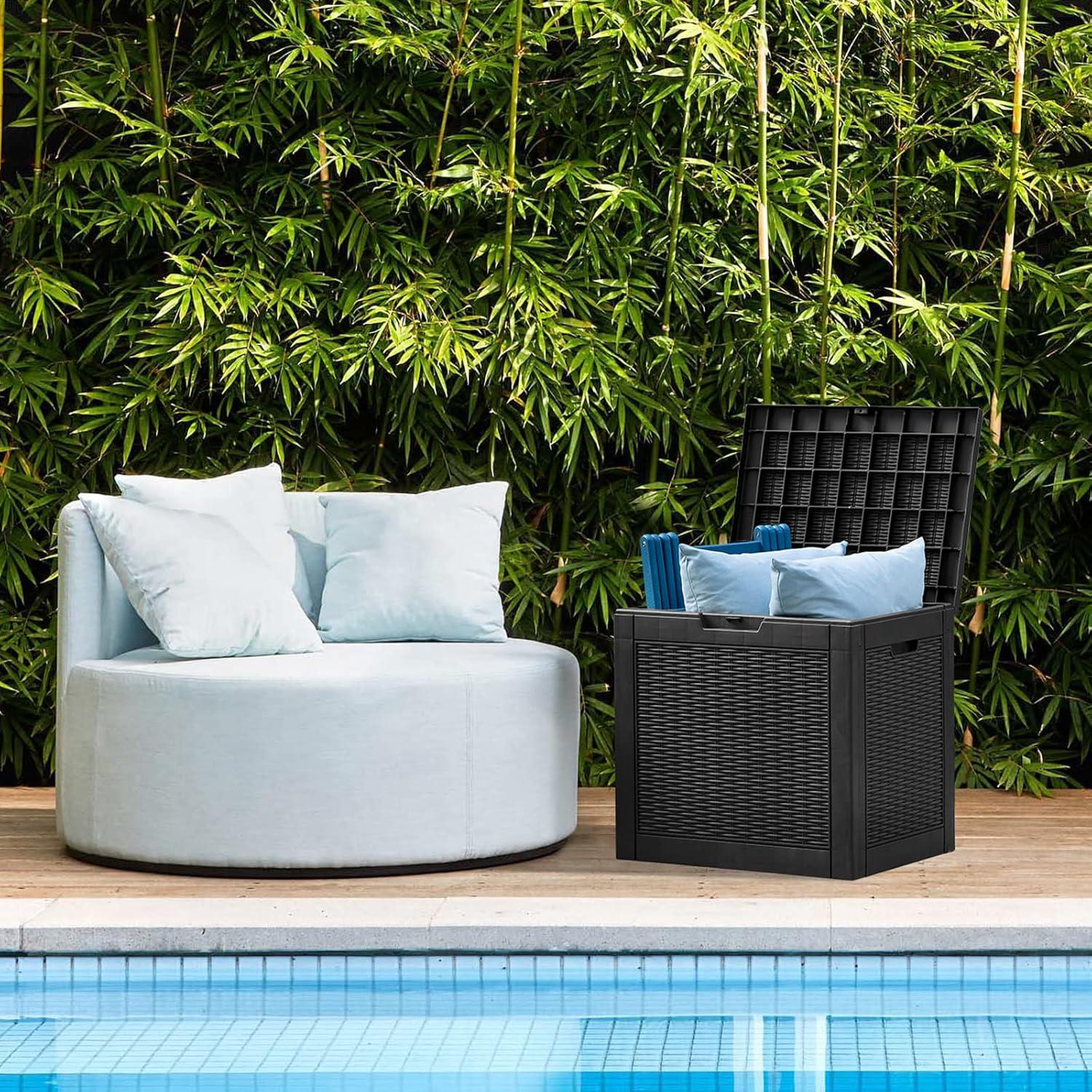 Black Rattan 31 Gallon Lockable Plastic Deck Box