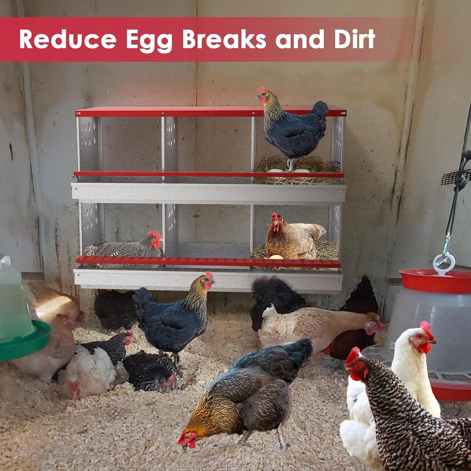 Red and Silver Galvanized Steel 6-Compartment Chicken Nesting Box
