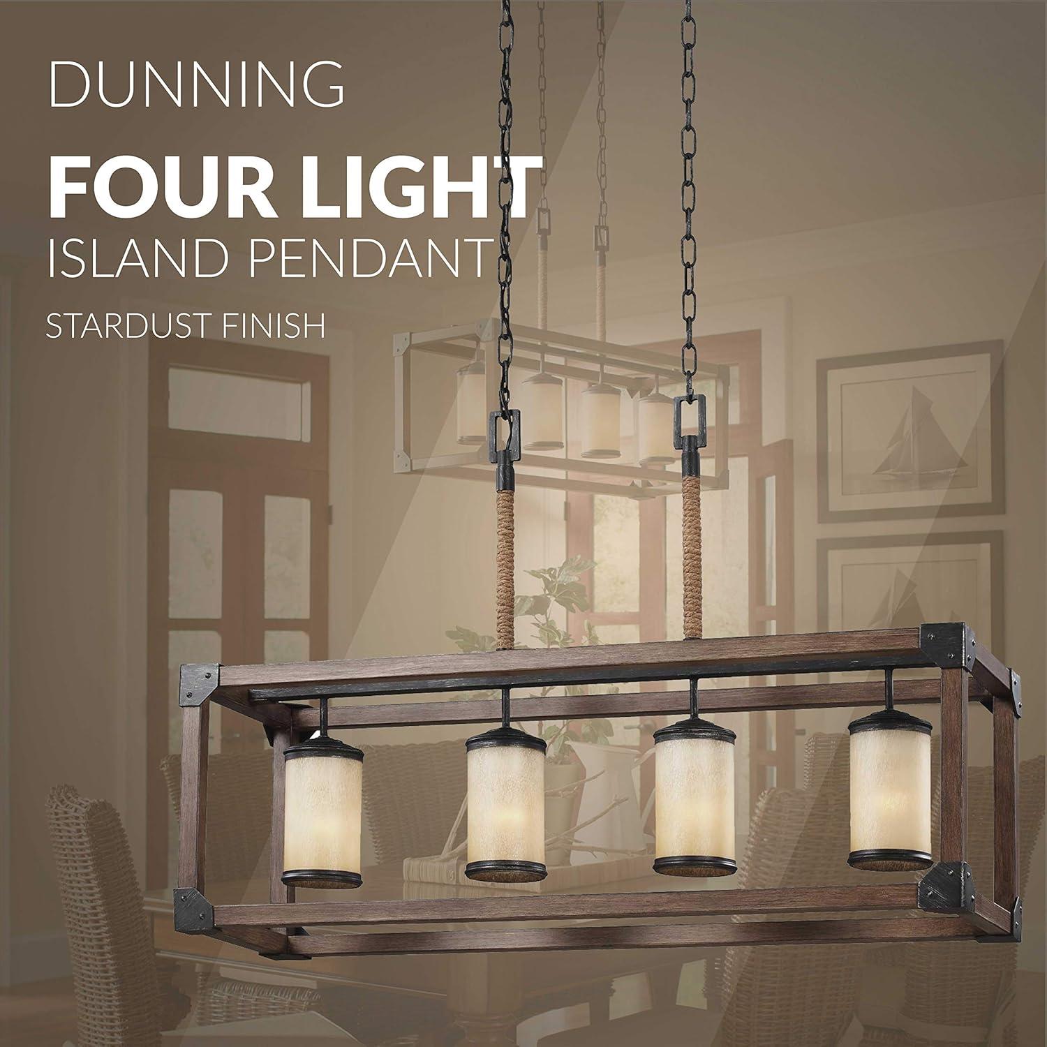 Stardust Finish Four-Light Island Pendant with Creme Parchment Glass