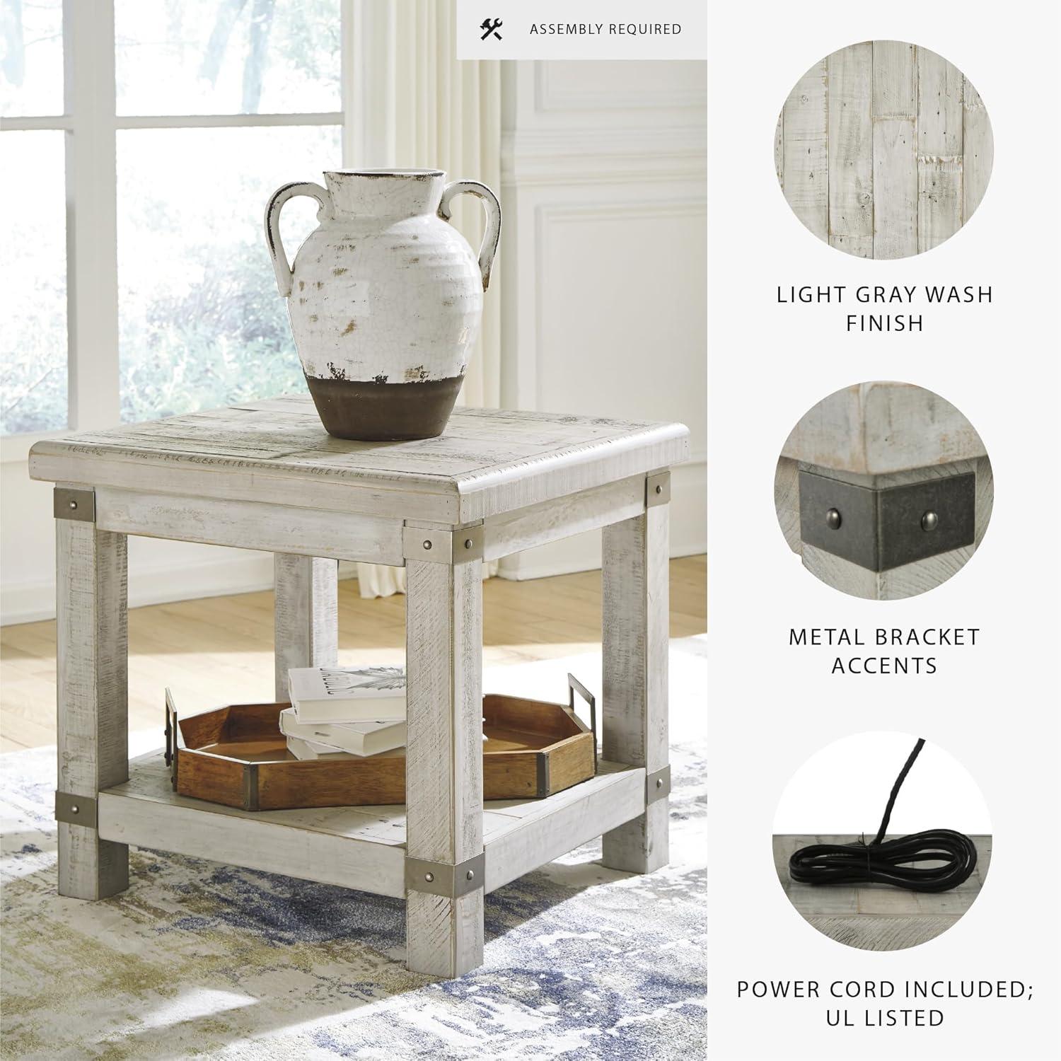 Carynhurst Rectangular End Table White - Signature Design by Ashley: Farmhouse Style, Distressed Finish, Storage Shelf
