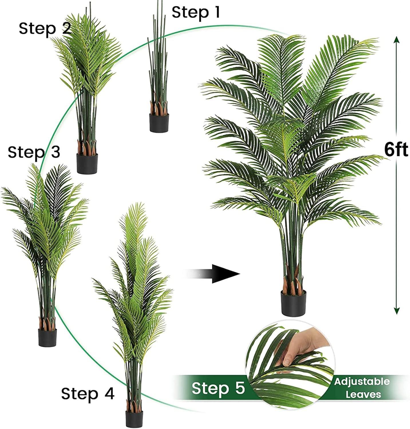 VIAGDO Artificial Fake Palm Tree 6ft Tall with 16 Detachable Trunks Faux Tropical Palm Silk Plant Feaux Dypsis Lutescens Plants in Pot for Home Office Living Room Floor Decor Indoor