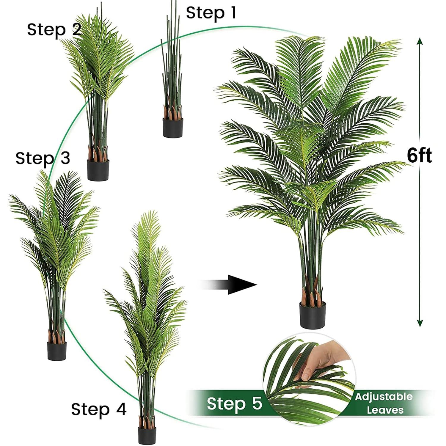 VIAGDO Artificial Fake Palm Tree 6ft Tall with 16 Detachable Trunks Faux Tropical Palm Silk Plant Feaux Dypsis Lutescens Plants in Pot for Home Office Living Room Floor Decor Indoor