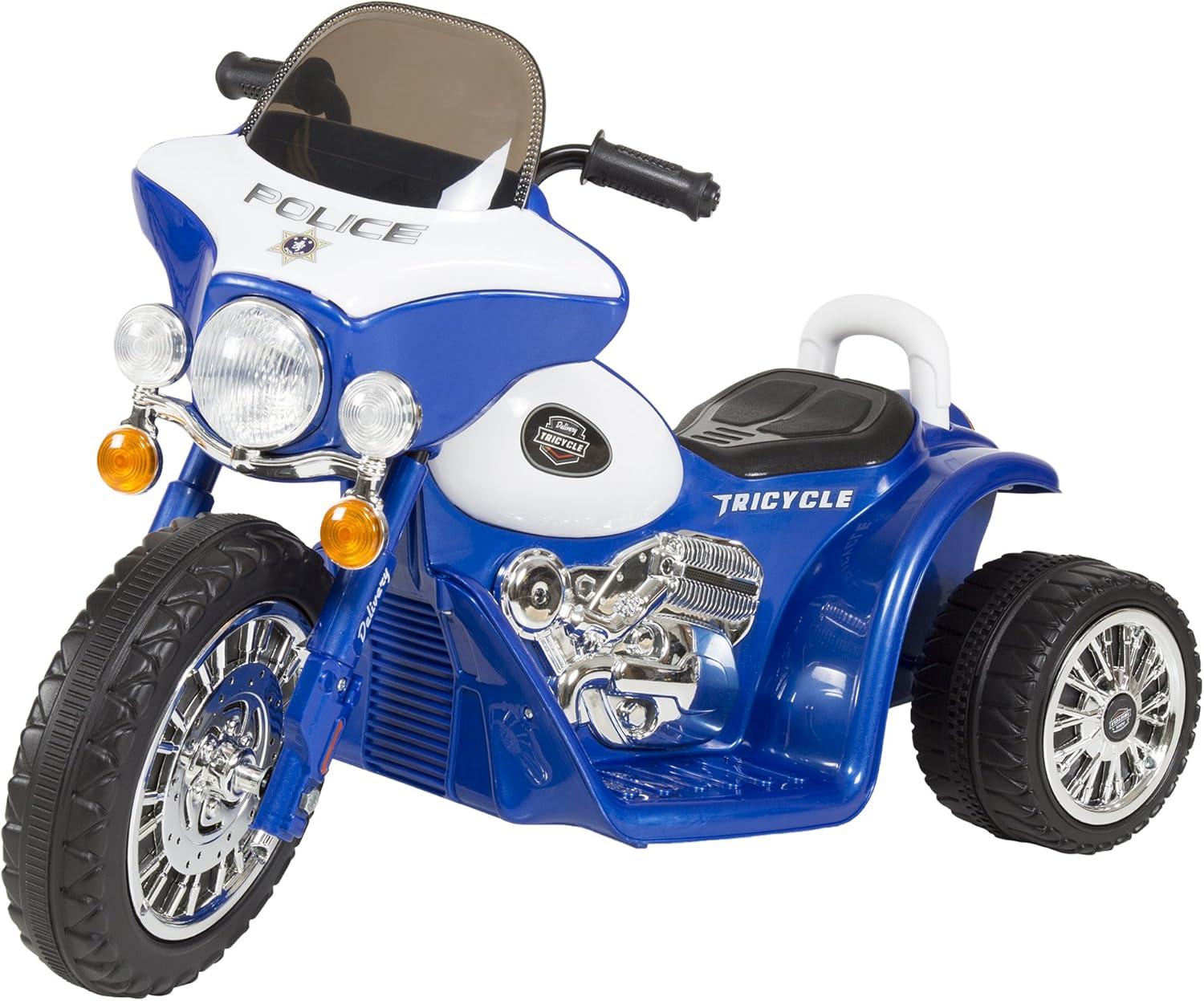 6-Volt Blue and White Kids' Mini Motorcycle Trike