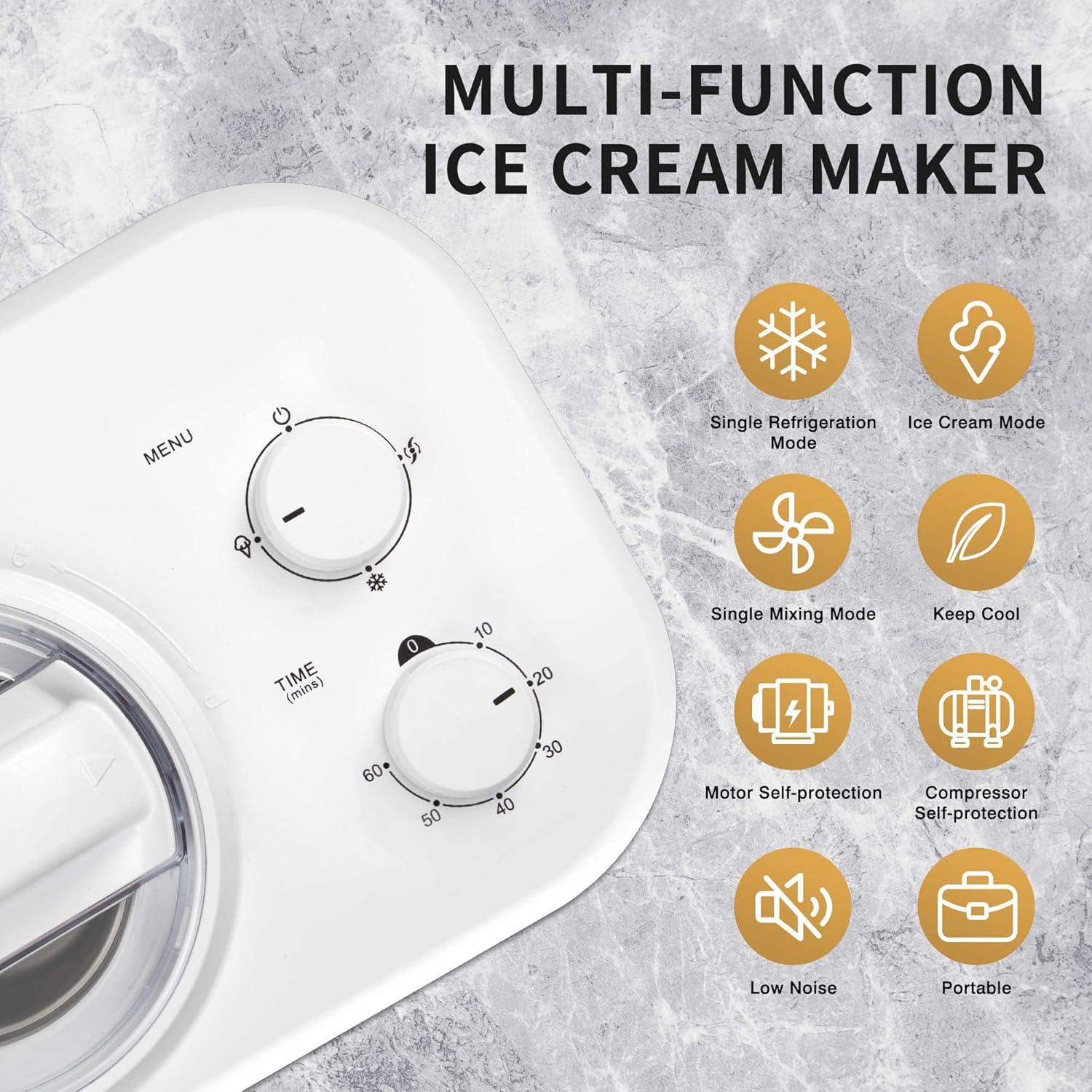 Compact White Stainless Steel Automatic Ice Cream Maker