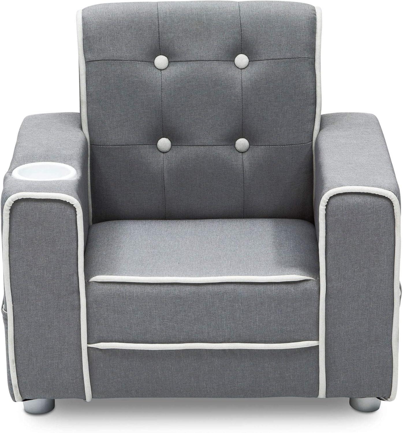 Chelsea Light Grey and White Upholstered Kids Chair with Cup Holder