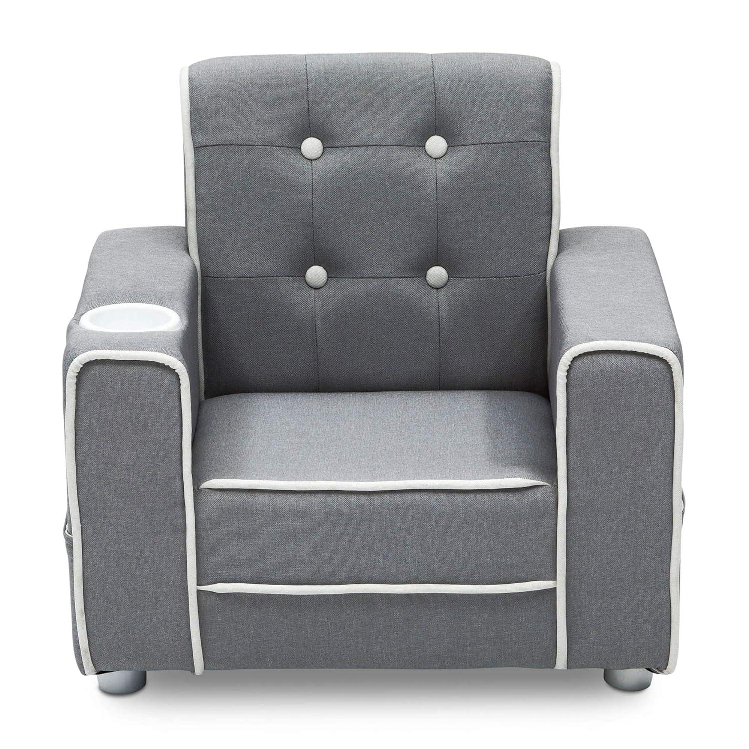 Chelsea Light Grey and White Upholstered Kids Chair with Cup Holder