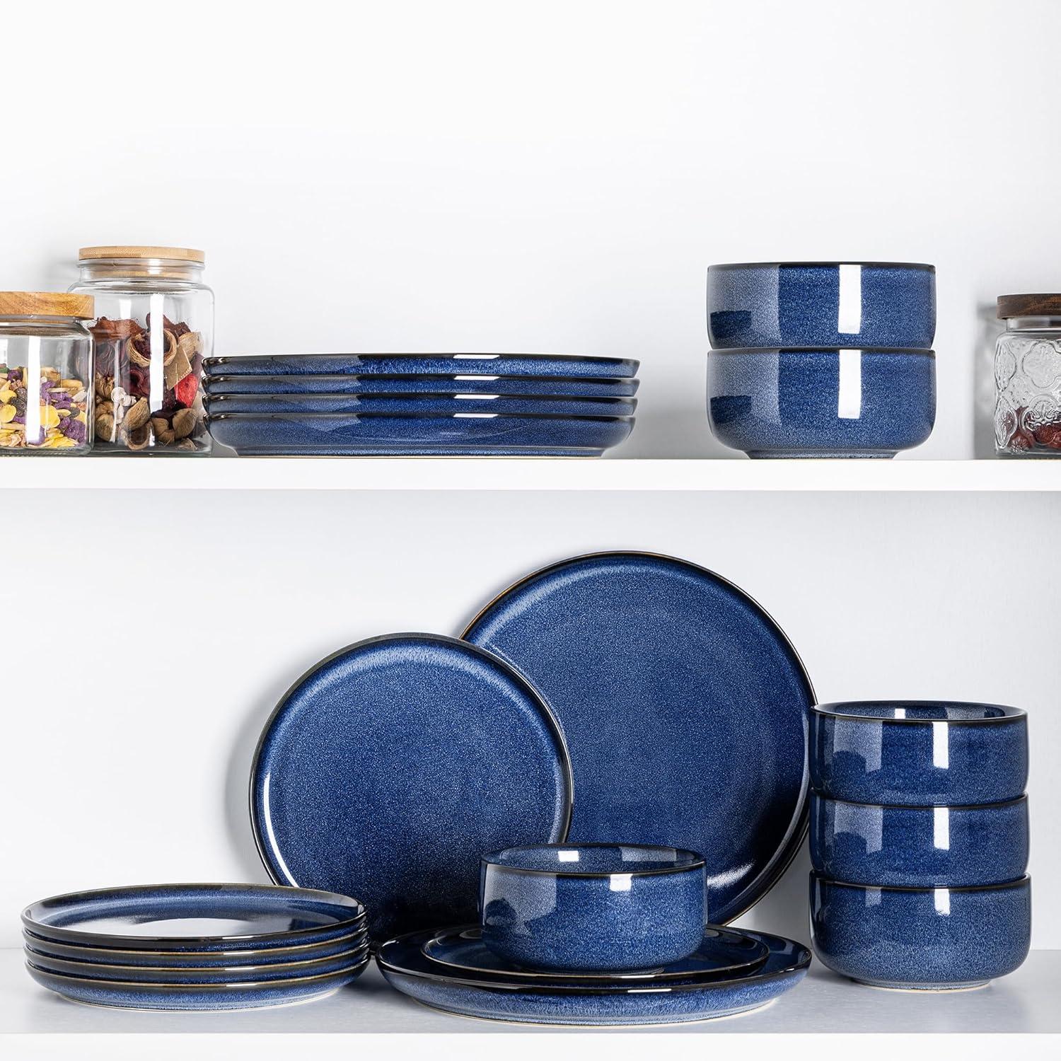 One Allium Way® 12-Piece Reactive Glaze Plate and Bowl Set, 4-Person Dinnerware Set, Scratch Resistant Dinnerware Set