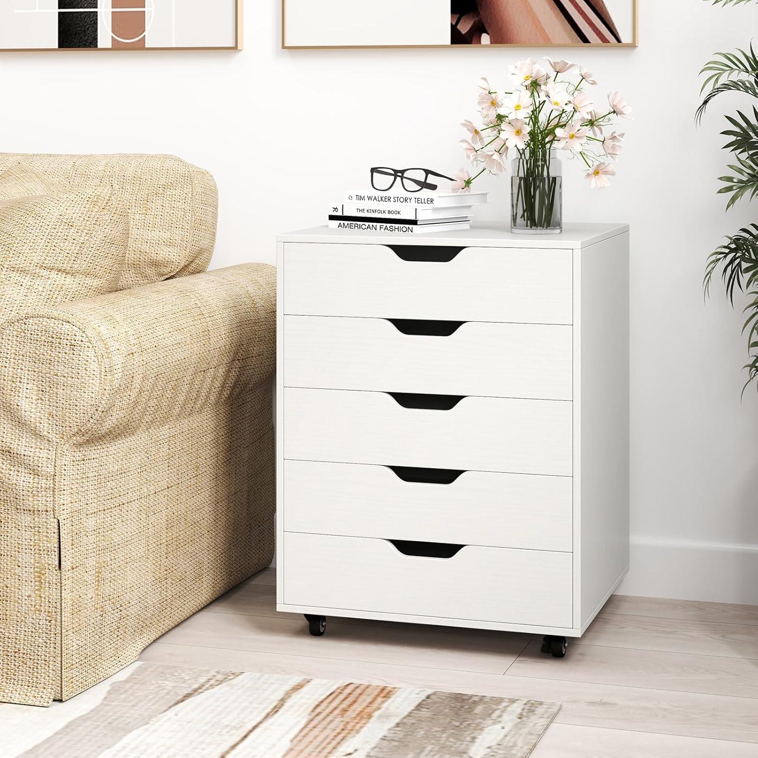 Halifax 5 Drawer Cabinet with Casters White - Winsome: Office Furniture Storage, Printer Stand