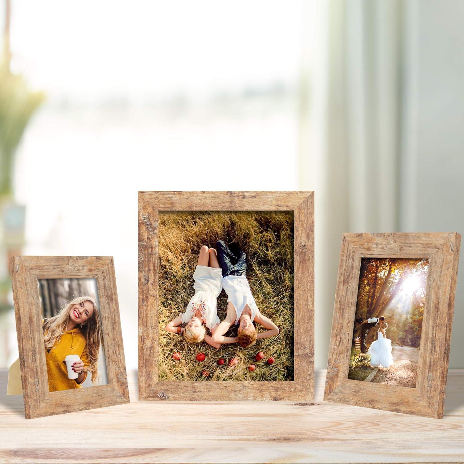 4 Pack 8x10 Picture Frame Set, Rustic Brown 8 by 10 Photo Frames for Desktop Display and Wall Mounting