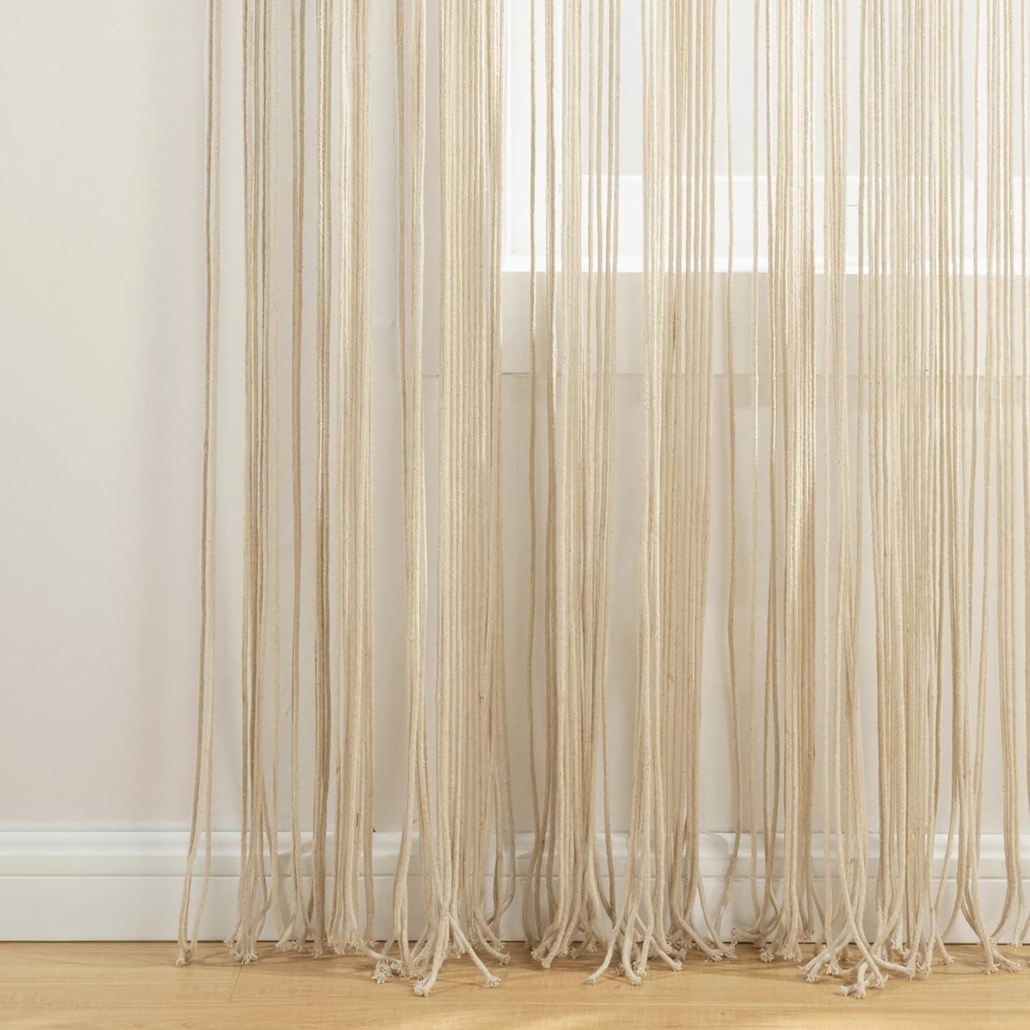 1pc 40"x84" Light Filtering Boho Macrame Tassel Curtain Panel Tan - Lush Décor