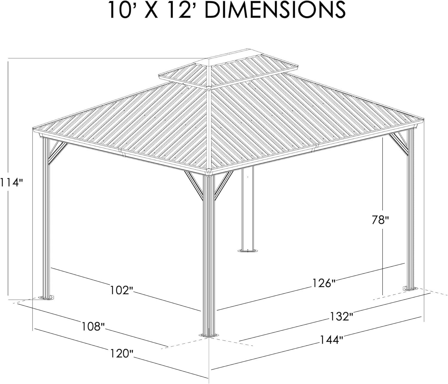 Kozyard Alexander 10?x12? Dark Brown Double Roof Hardtop Gazebo with Curtain and Mosquito Netting